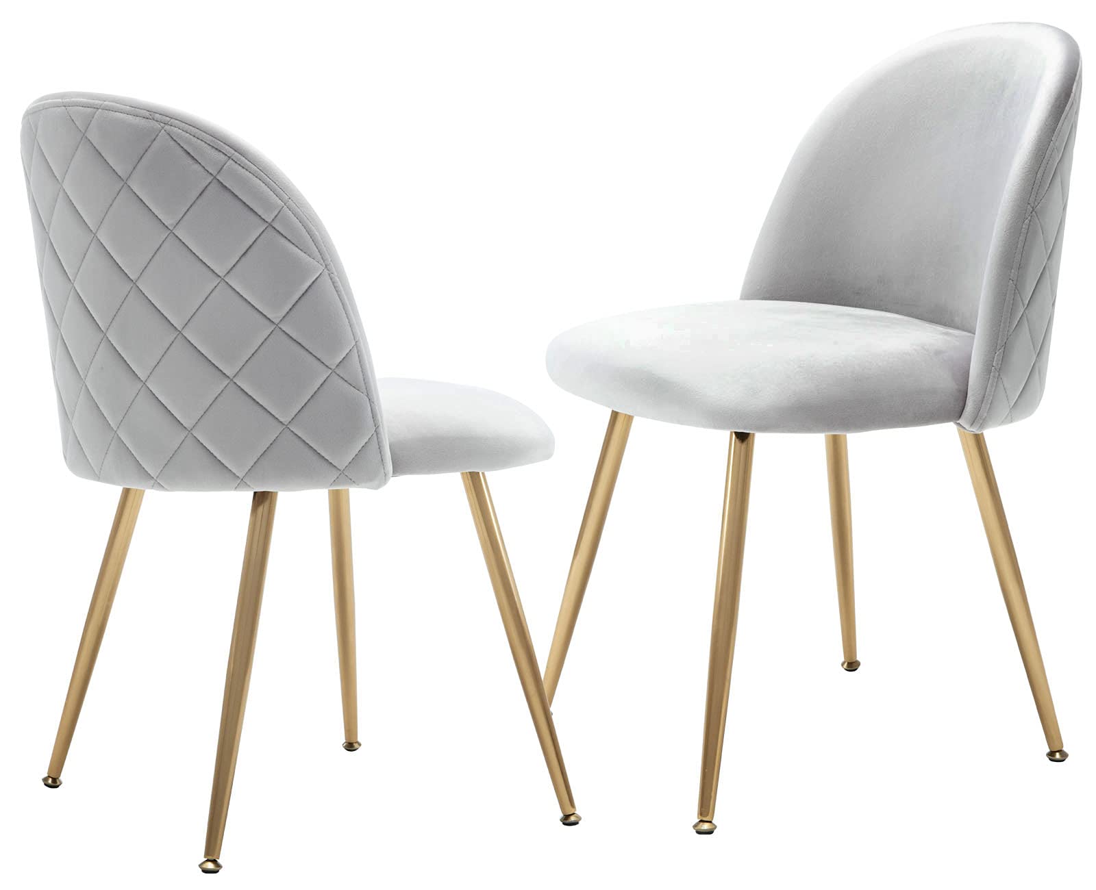 Wahson Set of 2 Velvet Dining Room Chairs - Grey Velvet Upholstered Hostess Chairs with Golden Chrome Legs for Kitchen, Dining Room & Home Decor
