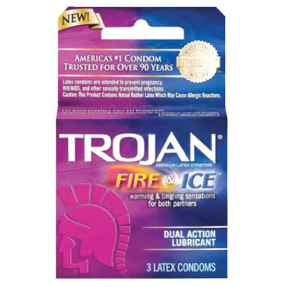 TROJAN Fire & Ice Condoms - Lubricated Latex for Enhanced Sensation - 3 Count Pack - Perfect for Couples & Spicy Date Nights