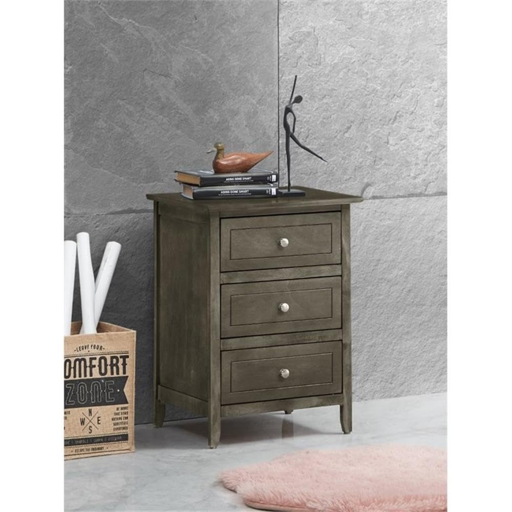 Glory Furniture Daniel 3-Drawer Nightstand in Gray - Modern Bedside Table for Bedroom with Storage