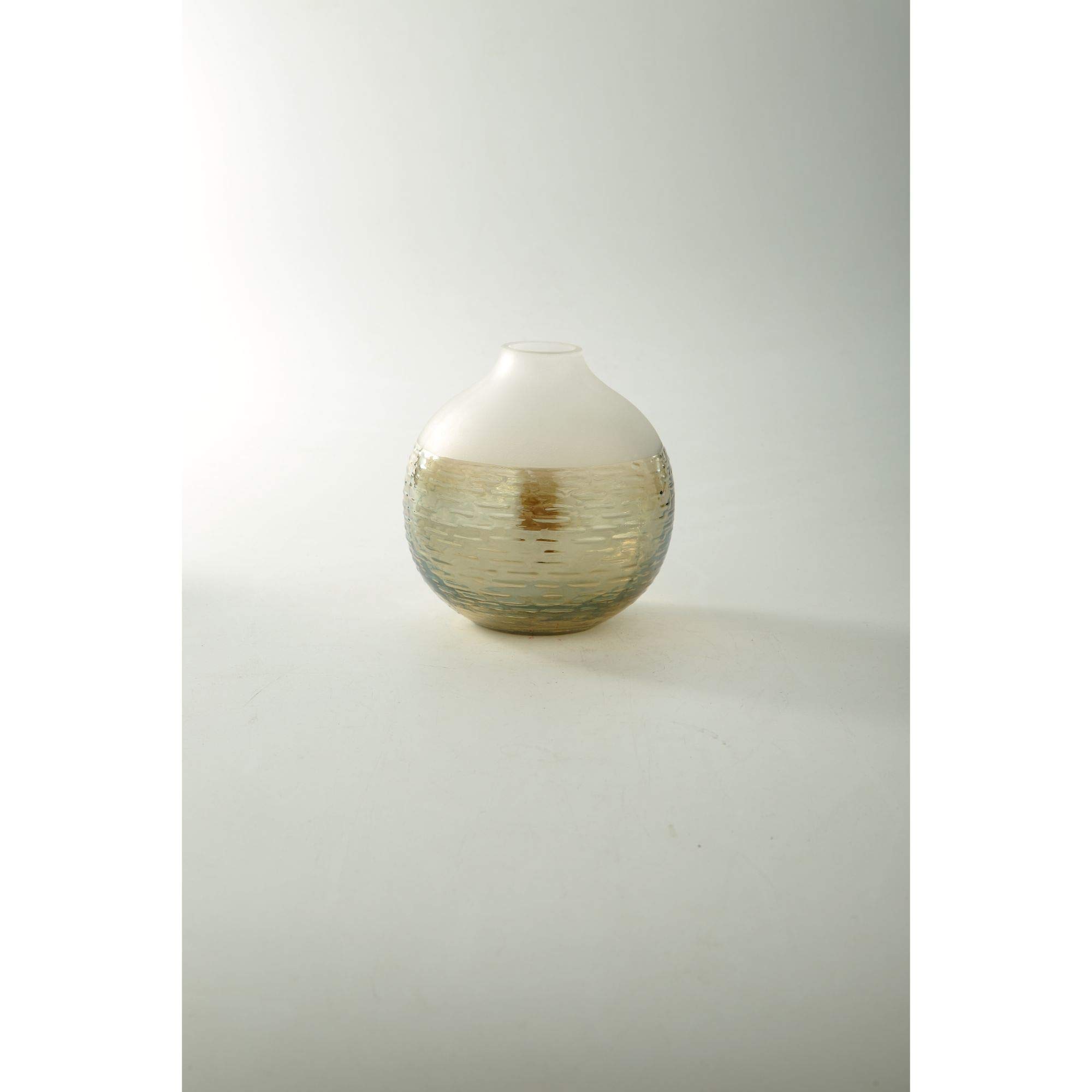 CC Home Furnishings 6 Inch Gold and Smoke White Glass Flower Vase - Elegant Centerpiece for Dining Table, Wedding Decor, and Home Interior Design