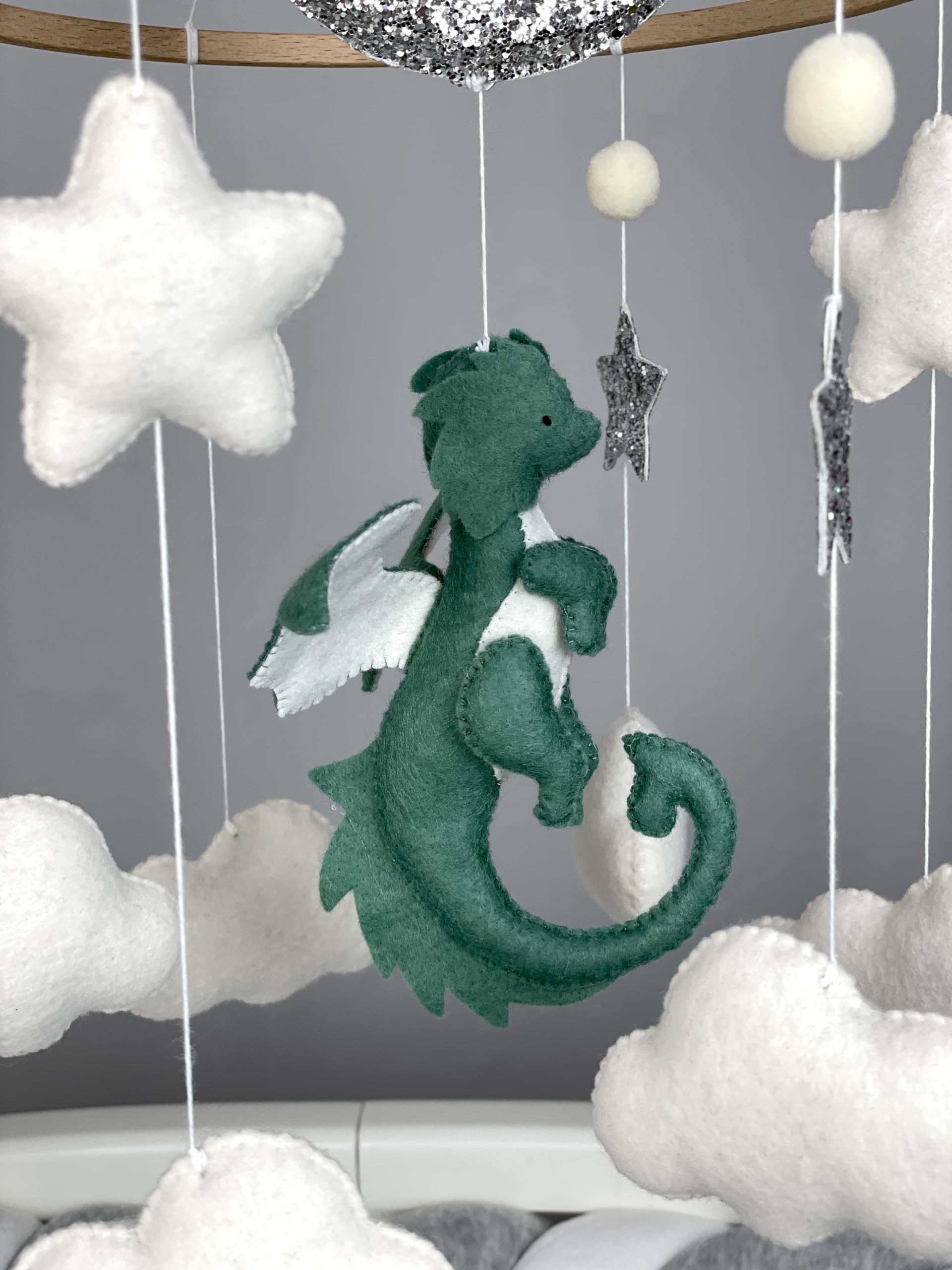 Fantasy Dragon Crib Mobile - Handmade Felt Dragon Nursery Decor, Neutral Baby Shower Gift for Boys & Girls | Perfect for Newborn Nursery, Baby Shower Theme & Pregnancy Gift Ideas