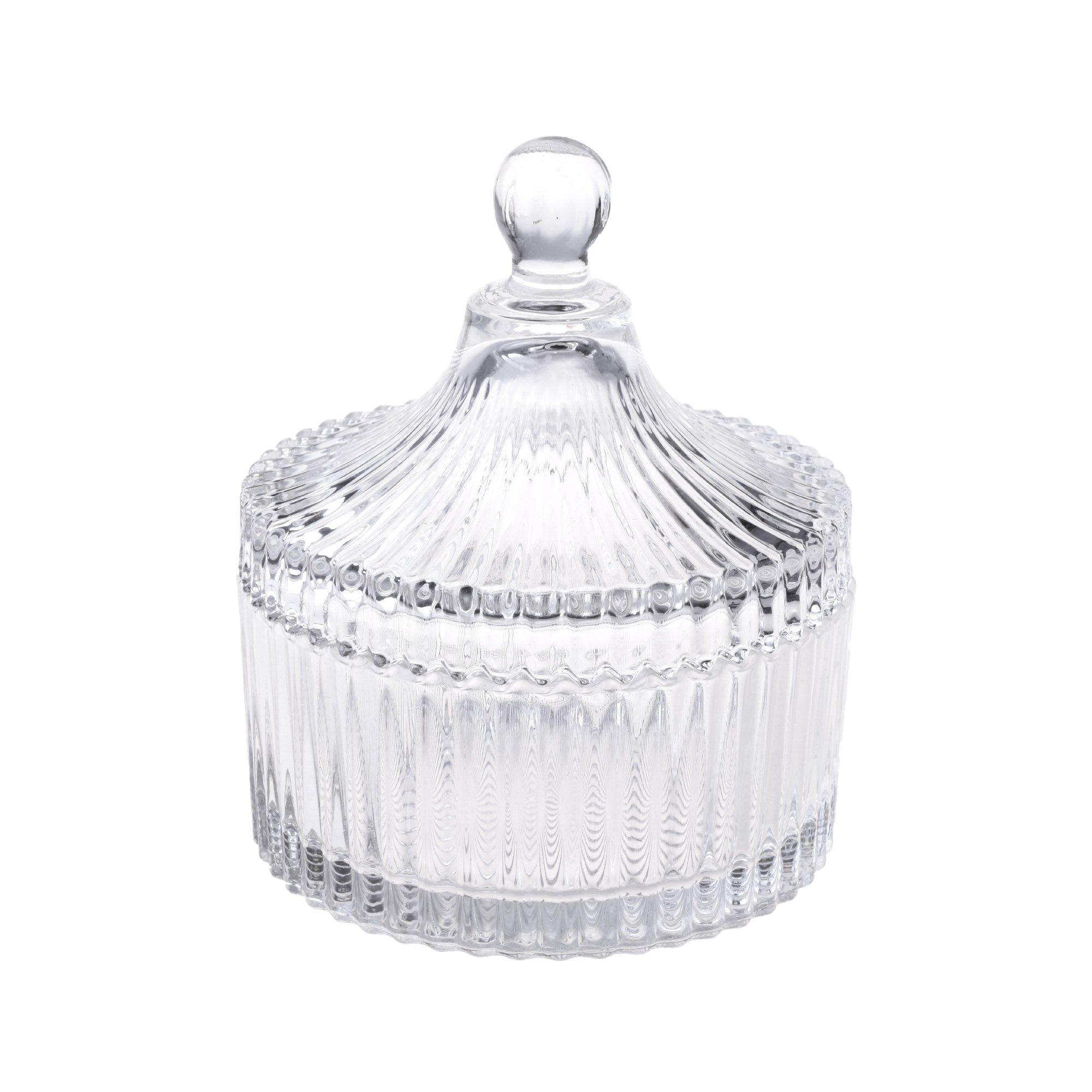 Beautyflier 5-Inch Crystal Castle Candy Dish - Striped Snack Bowl, Fruit Container & Jewelry Storage Case with Ball Handle - Elegant Banquet, Household Desktop Display Centerpiece for Parties, Weddings & Home Decor