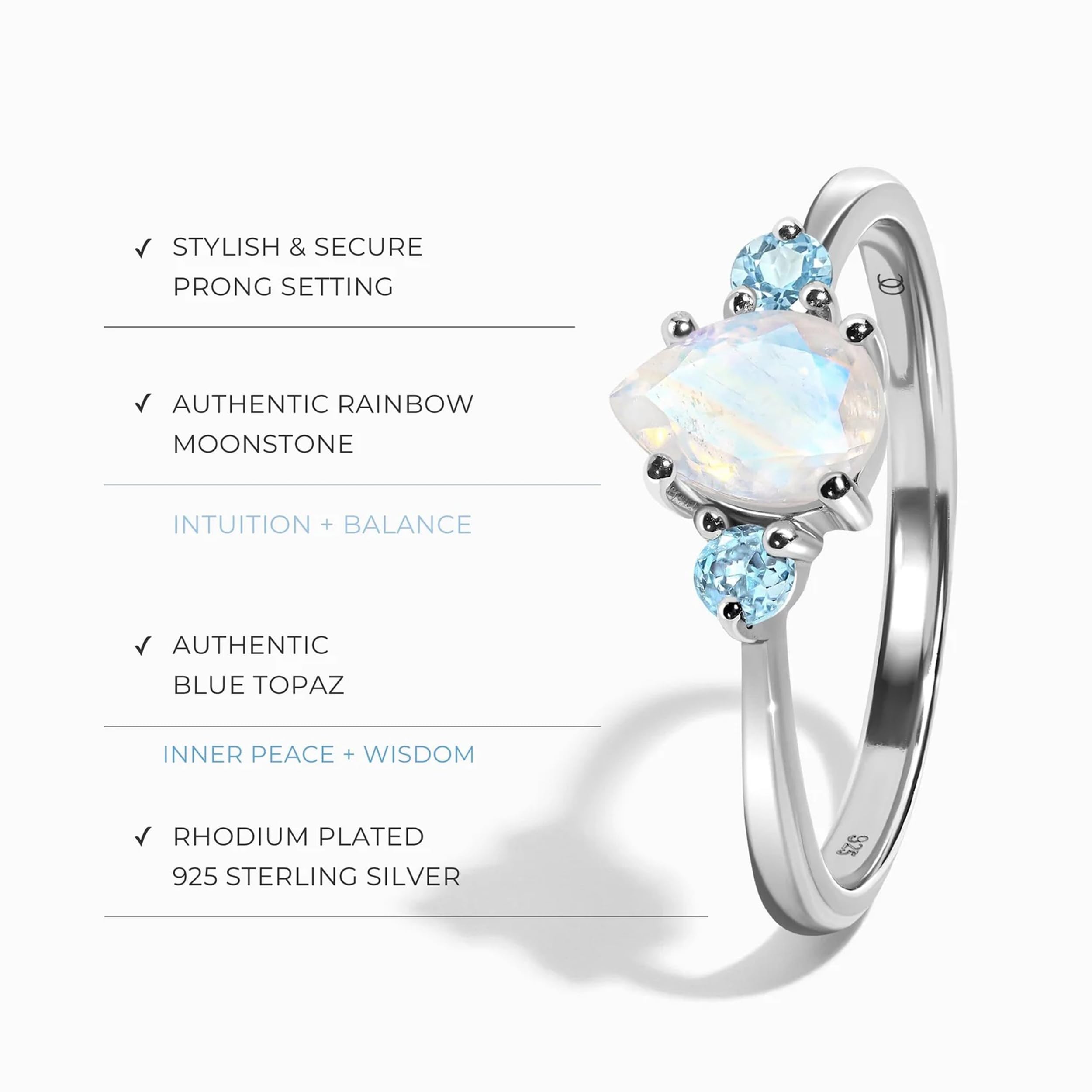 Authentic Rainbow Moonstone, Ruby, Garnet, Rose Quartz, Obsidian, Amethyst & Opal Rings - Real 925 Sterling Silver & 18k Rose Gold Birthstone Jewelry for Women | Elegant Gift for Birthday, Anniversary & Everyday Wear