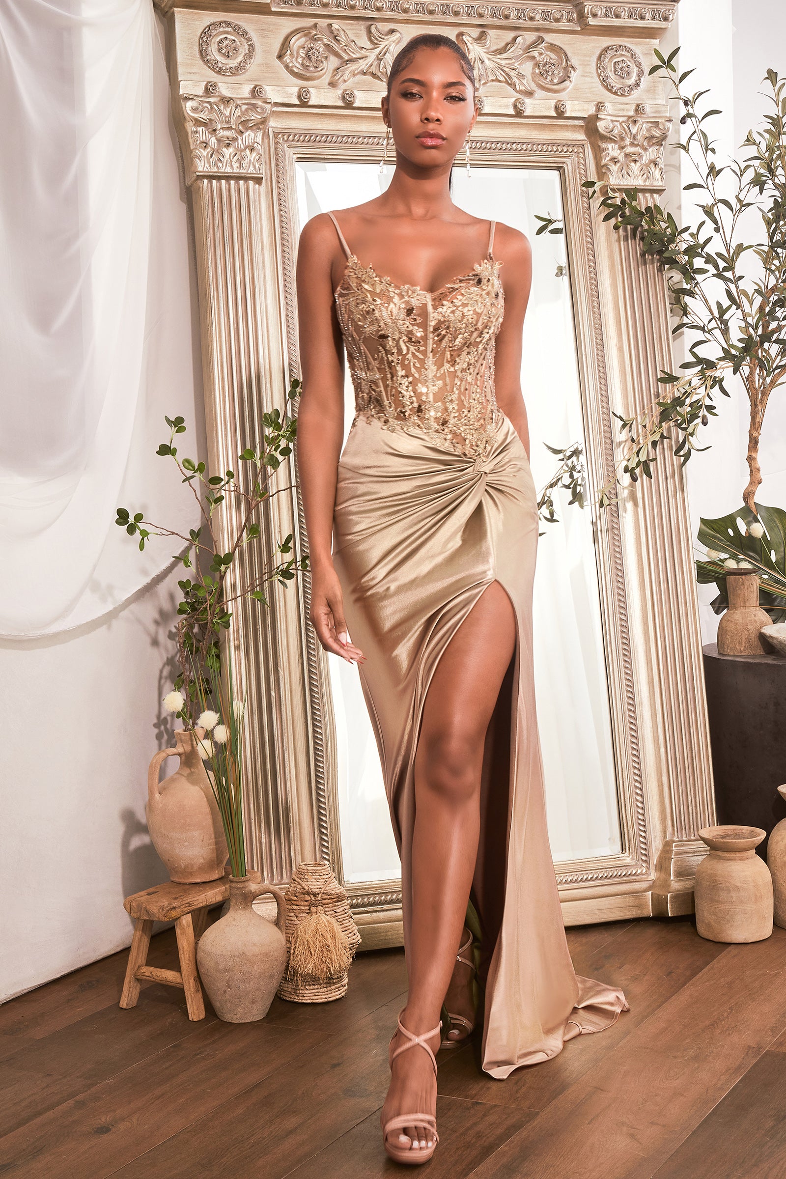 Flori Gown - Elegant Fitted Satin Evening Dress with Embellished Bodice for Prom, Wedding & Special Occasions