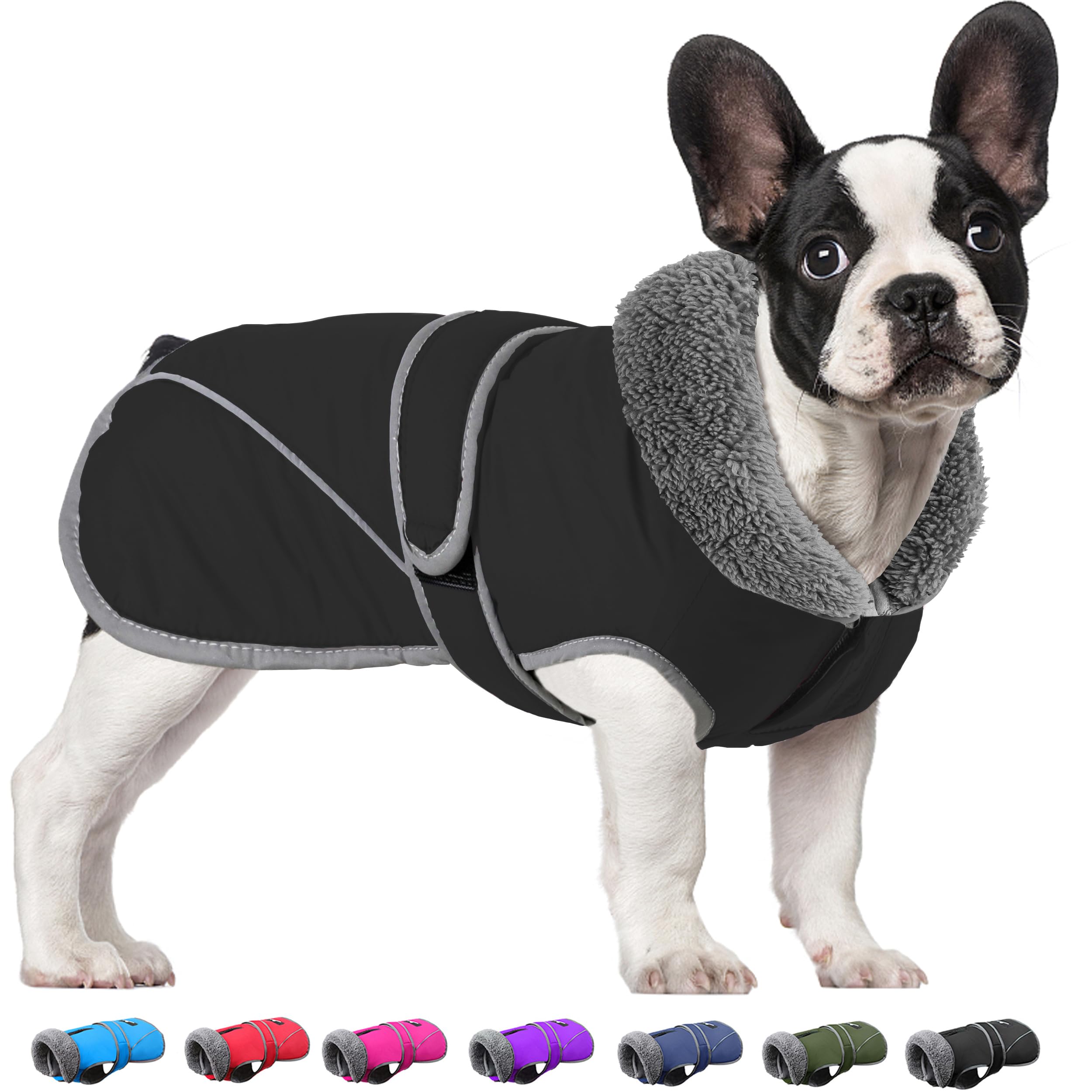 Dogcheer Fleece Dog Jacket with Reflective Stripes - Windproof & Warm Puppy Coat for Small, Medium & Large Dogs - Ideal for Cold Weather, Outdoor Walks & Nighttime Safety (Black, Size M)