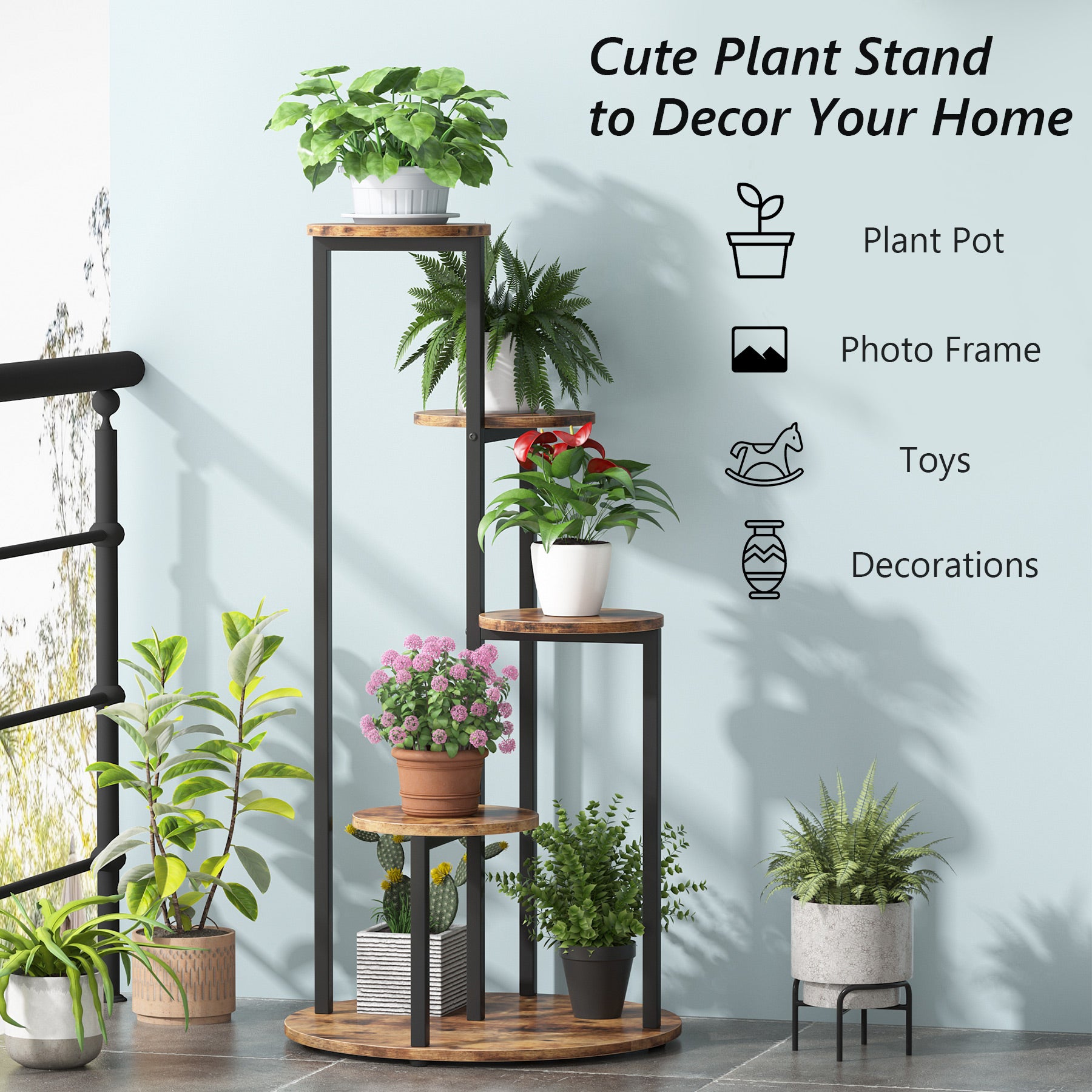 4 Tier Plant Stand for Indoor & Outdoor - Sturdy Multiple Potted Plants Holder Corner Flower Shelf for Living Room, Balcony, Garden Decor