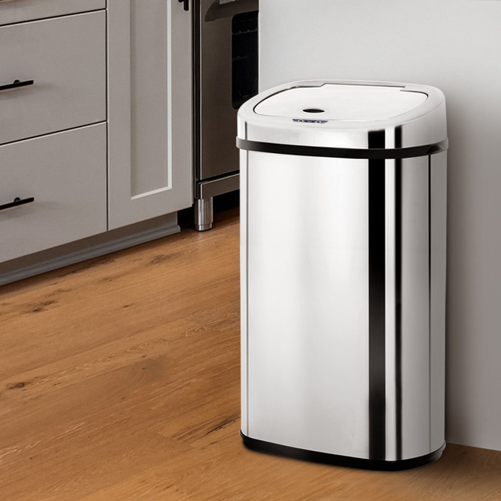 50L Stainless Steel Motion Sensor Trash Can - Automatic Touchless Kitchen & Office Garbage Bin with Lid, Hands-Free Waste Bin for Home, Bathroom, and Commercial Use