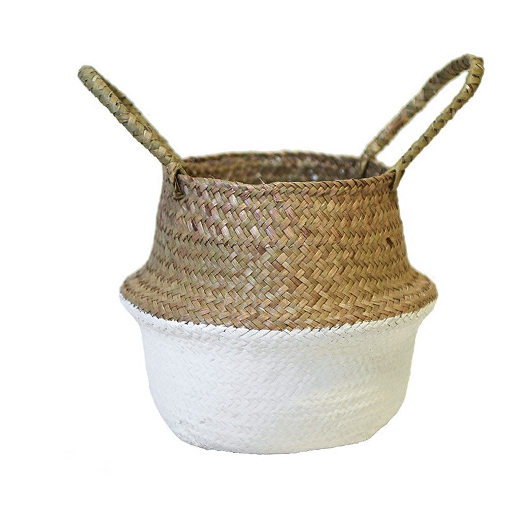 Seagrass Storage Basket - Foldable Wicker Laundry Hamper & Organizer for Home, Bedroom, Closet, and Flower Pot Storage | Eco-Friendly Housekeeping Solution