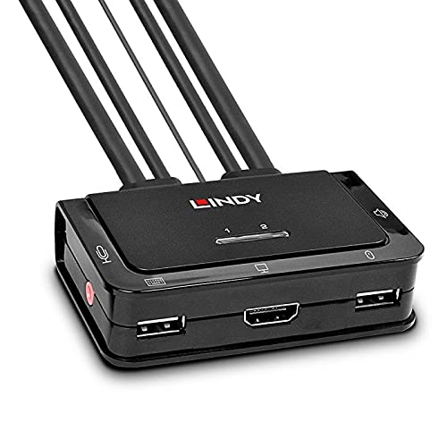 LINDY 2 Port HDMI 2.0 USB 2.0 Audio KVM Switch 42345 - Perfect for Home Office, Gaming Setup & Multi-Device Workstations