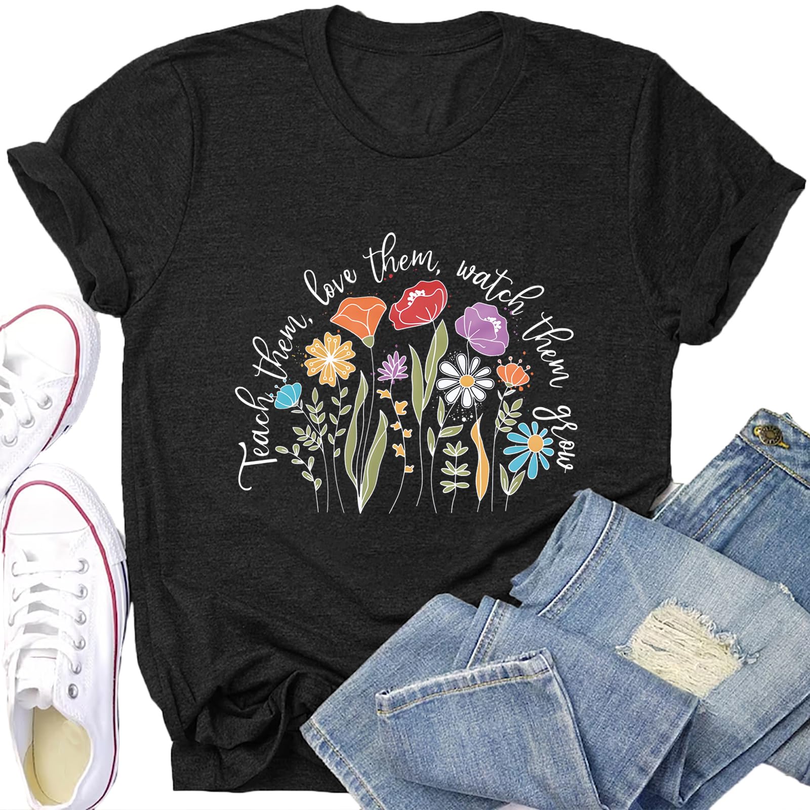 Funny Inspirational Teacher T-Shirt for Women - Floral Graphic Tee with Special Education Quotes - Comfortable Short Sleeve Casual Top for Teachers Day, Classroom & School Events