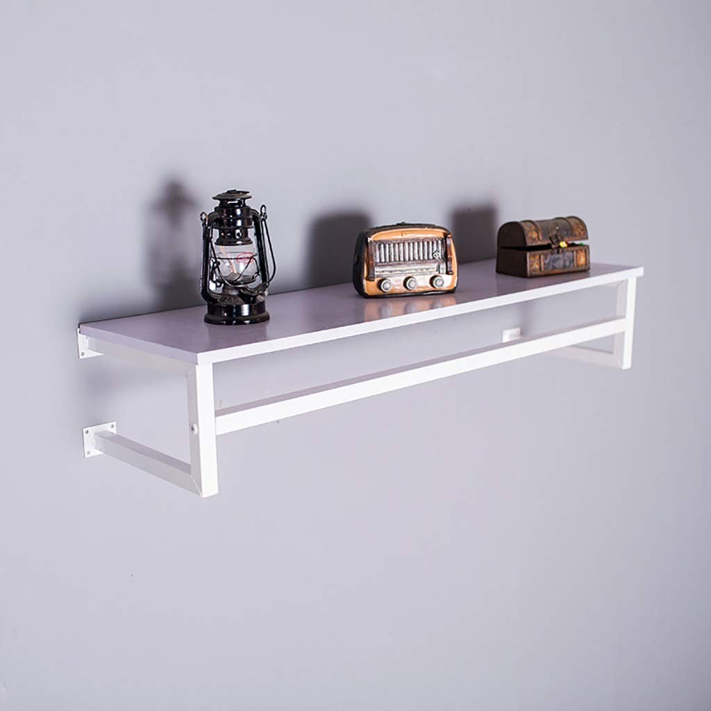 White Floating Shelf with Clothes Rod - Wall Mounted Clothing Display Rack, Garment Rack & Coat Rack with Shelf (60x25cm) - Perfect for Bedroom Closet, Entryway Storage & Boutique Display