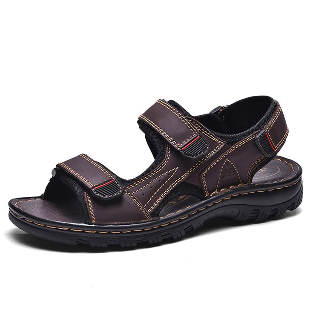**Men's Leather Beach Sandals - Big Size Comfortable Outdoor Walking Shoes for Summer - Brown (Size 38cm) - Perfect for Beach, Pool, and Casual Wear**