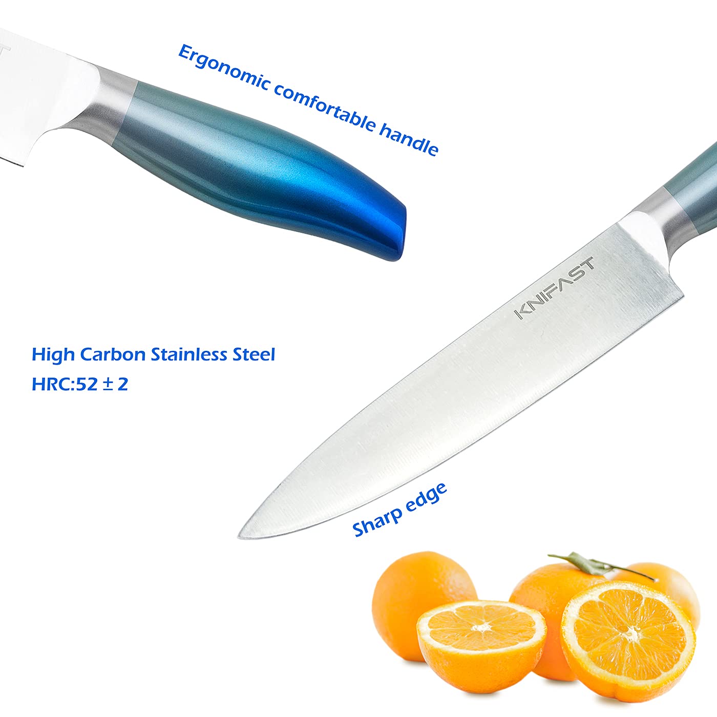 KNIFAST 17-Piece Full Tang German Stainless Steel Kitchen Knife Set with Wooden Block, Knife Sharpener & 6 Steak Knives (Blue) - Perfect for Home Chefs, Cooking Enthusiasts & Professional Kitchens