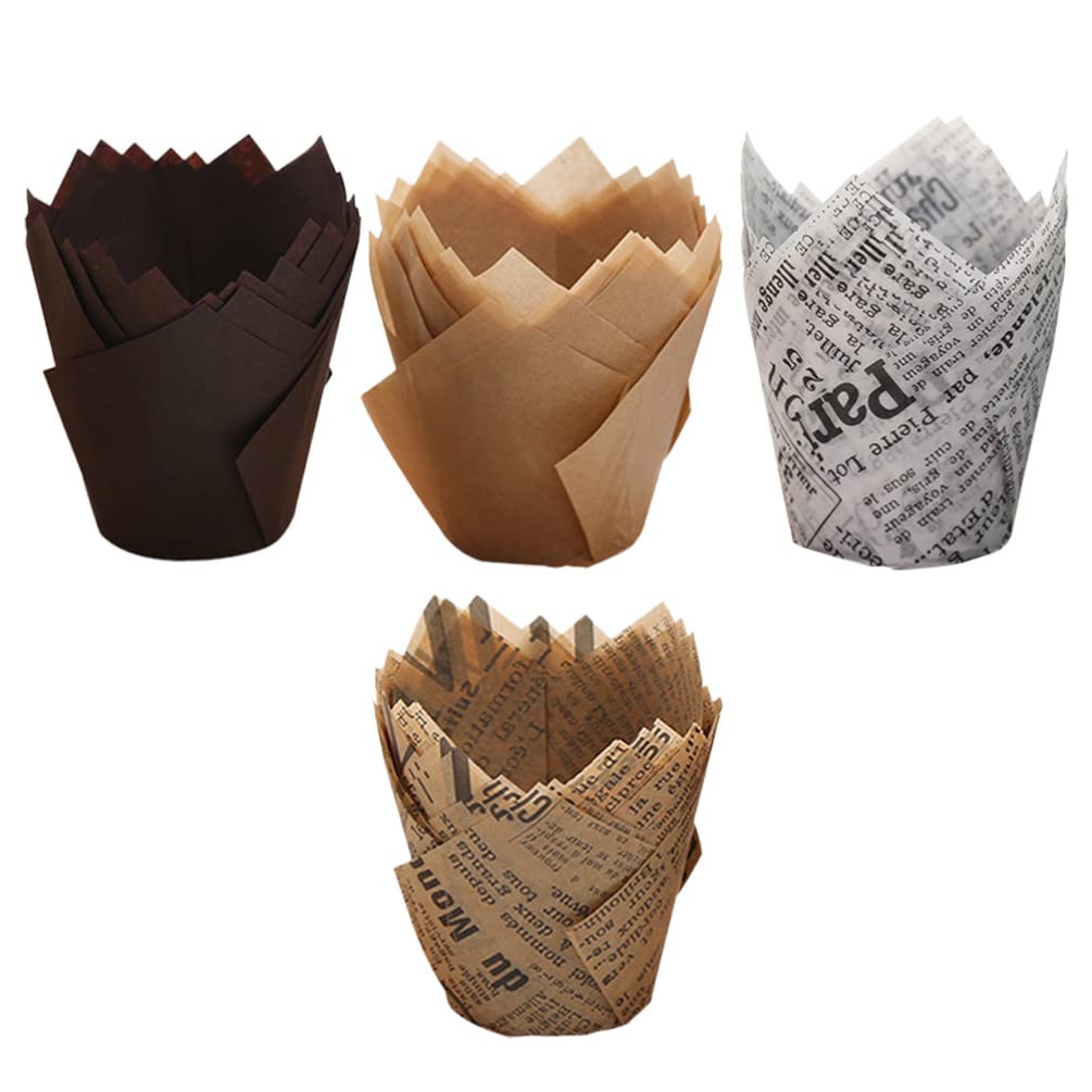 200pcs Tulip-Shaped Disposable Baking Cups - Vintage Paper Cupcake Liners for Muffins, Puddings, Cakes & Desserts | Perfect for Home Baking, Party Treats & Professional Pastry Making
