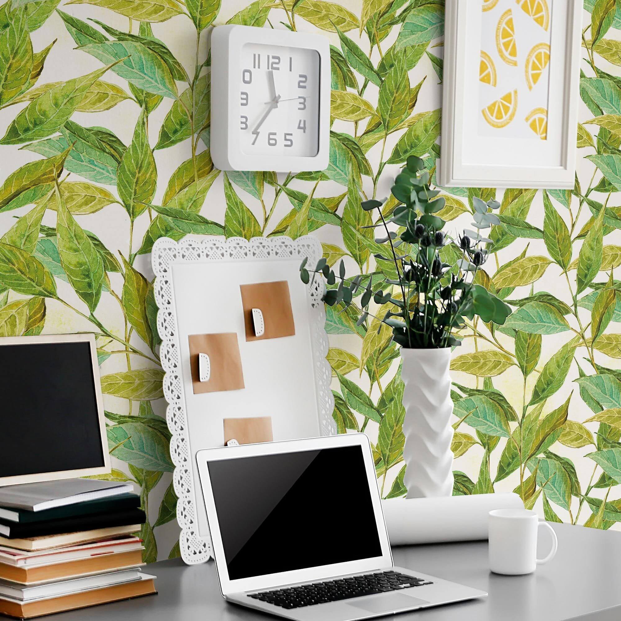 Green and Beige Leaf Floral Peel and Stick Removable Wallpaper - Self-Adhesive Decorative Wall Covering for Bedroom, Living Room, Nursery & Home Decor