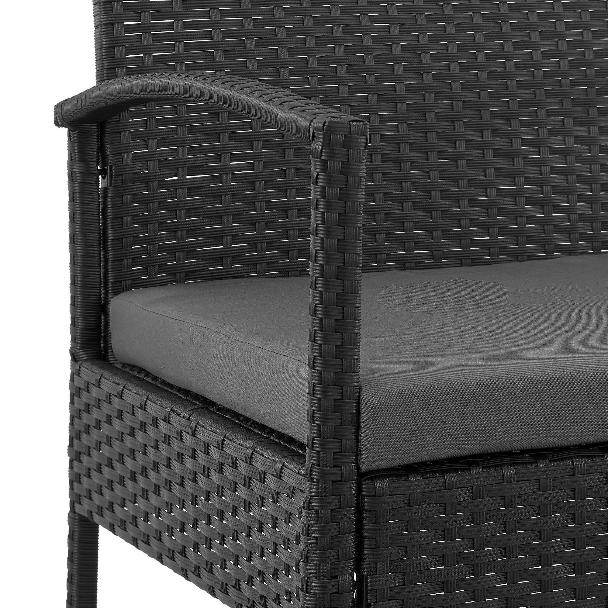 Manhattan Comfort Noli 4-Piece Outdoor Patio Furniture Set - Steel Rattan Conversation Set with 2 Armchairs, Loveseat & Tempered Glass Coffee Table | Waterproof Cushions | Grey | Perfect for Garden, Backyard, Poolside & Terrace Relaxation
