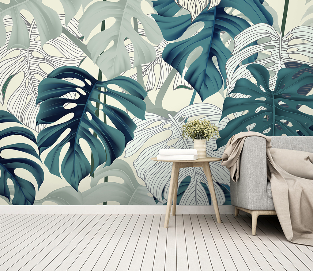 Green Monstera Leaves Wallpaper Mural - Tropical Botanical Peel & Stick Wall Décor for Living Room, Bedroom, Office | Vibrant Home Decor for Nature Lovers
