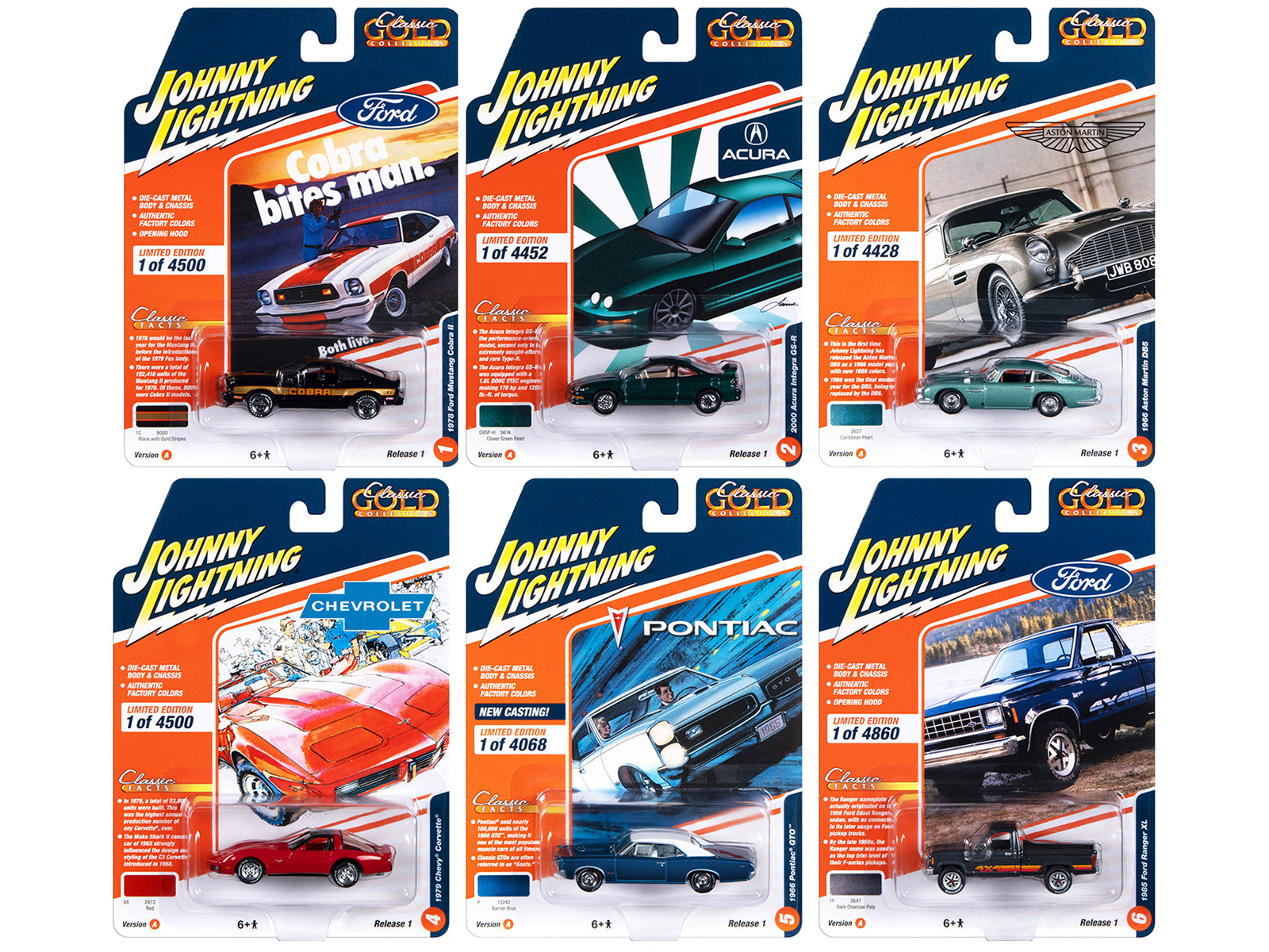 Johnny Lightning 1:64 Diecast Model Cars - Classic Gold Collection 2023 (Set of 6) | Limited Edition Collectible Toy Cars for Display, Gifts & Racing Enthusiasts