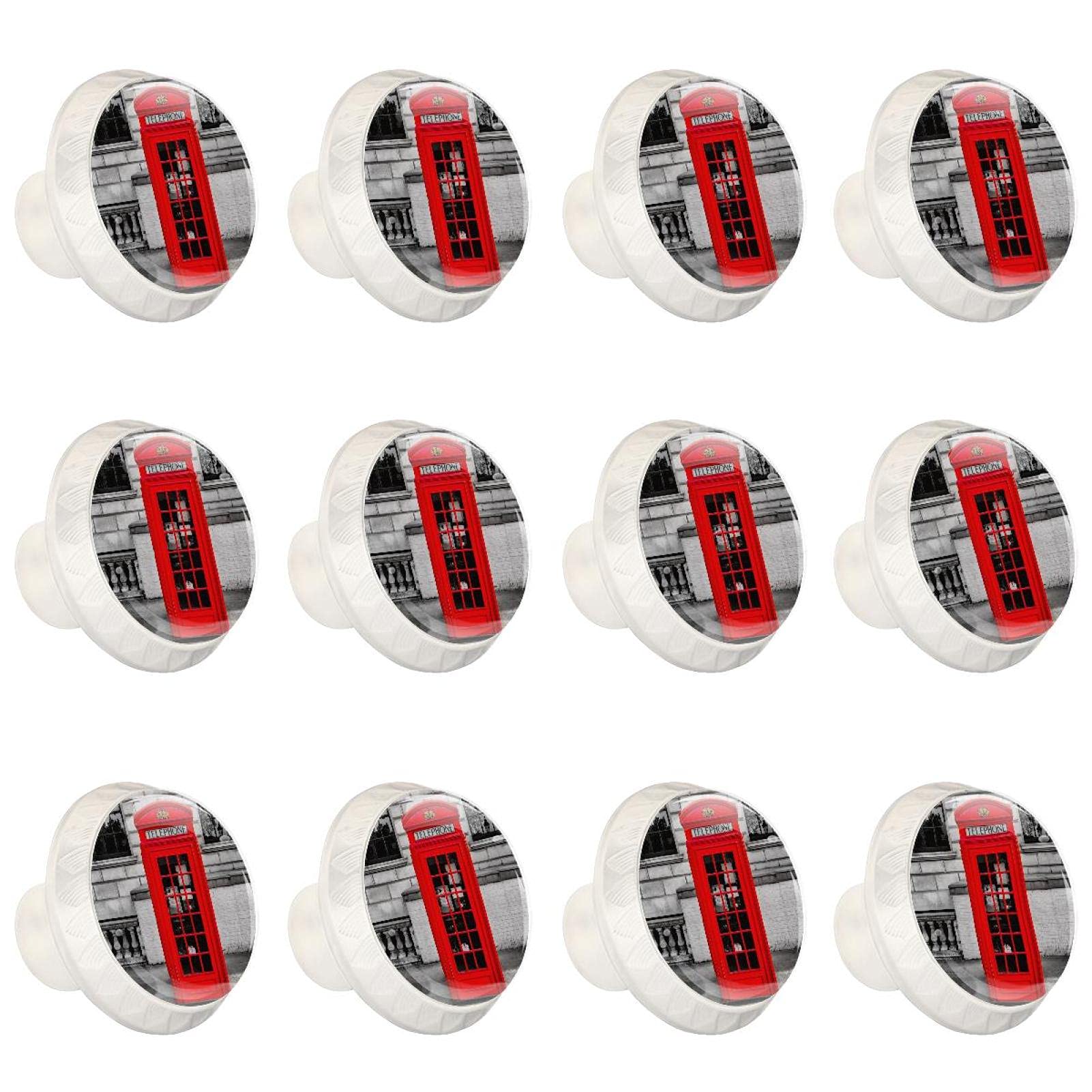 12 Pcs Red Phone Booth Crystal Drawer Knobs for Home & Office Decor