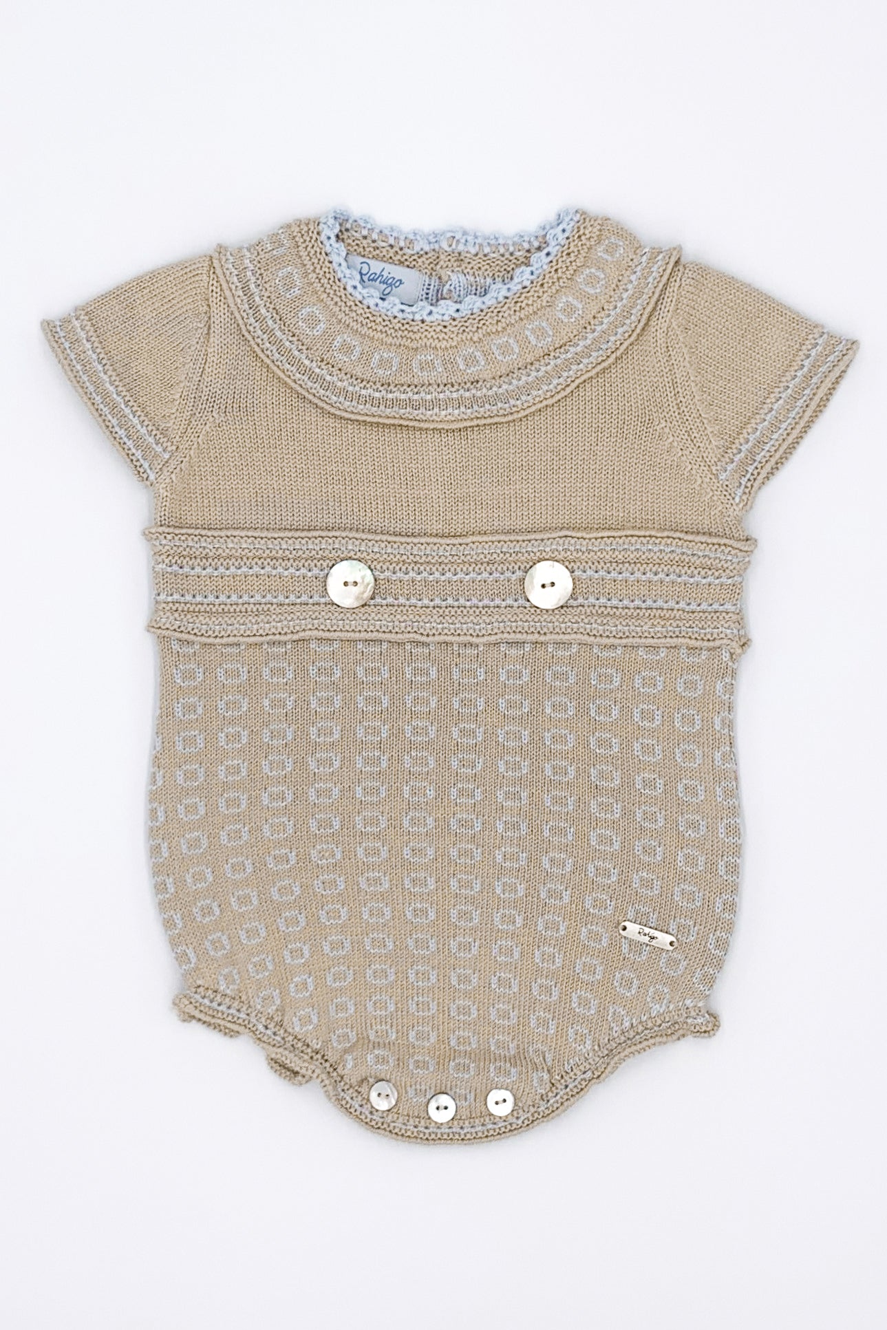 William Camel & Baby Blue Knit Romper - Soft Cotton Baby Jumpsuit for Boys & Girls | Perfect for Newborn Photoshoots, Playdates & Everyday Wear