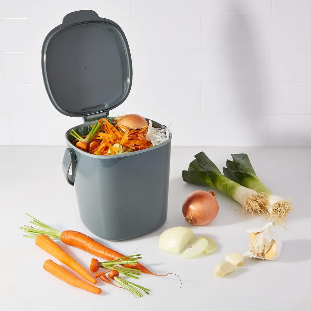 Easy Clean Compost Bin with Odor Control - 2.83L Charcoal Kitchen Compost Pail for Organic Waste - Perfect for Countertop, Garden & Eco-Friendly Home Composting