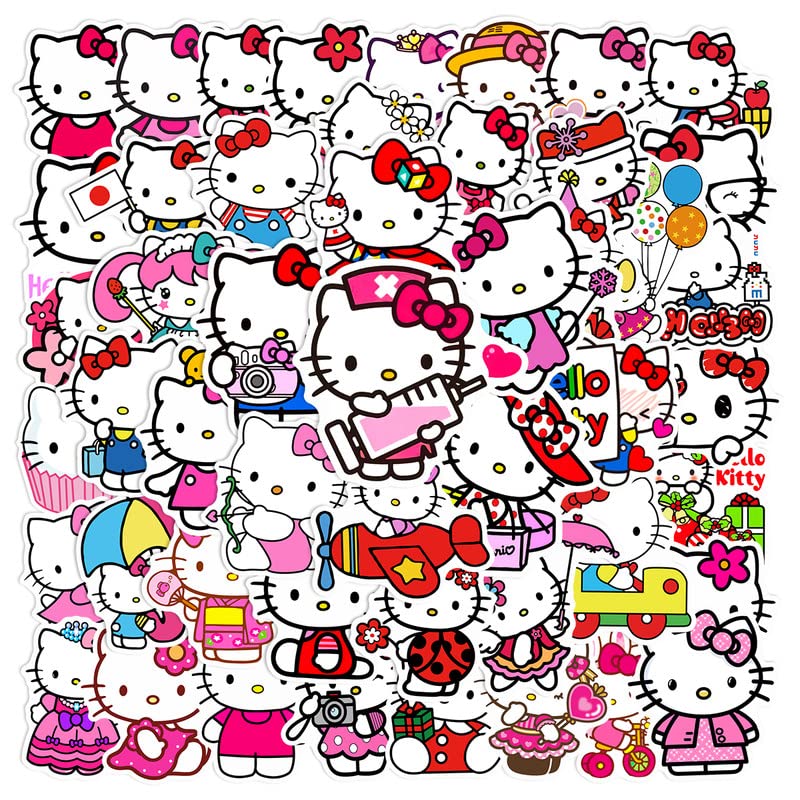 50 Pcs Hello Kitty Stickers - Cute Kawaii Vinyl Decals for Water Bottles, Laptops, Phones, Luggage & Notebooks | Durable Waterproof Stickers for Kids, Teens & DIY Craft Projects