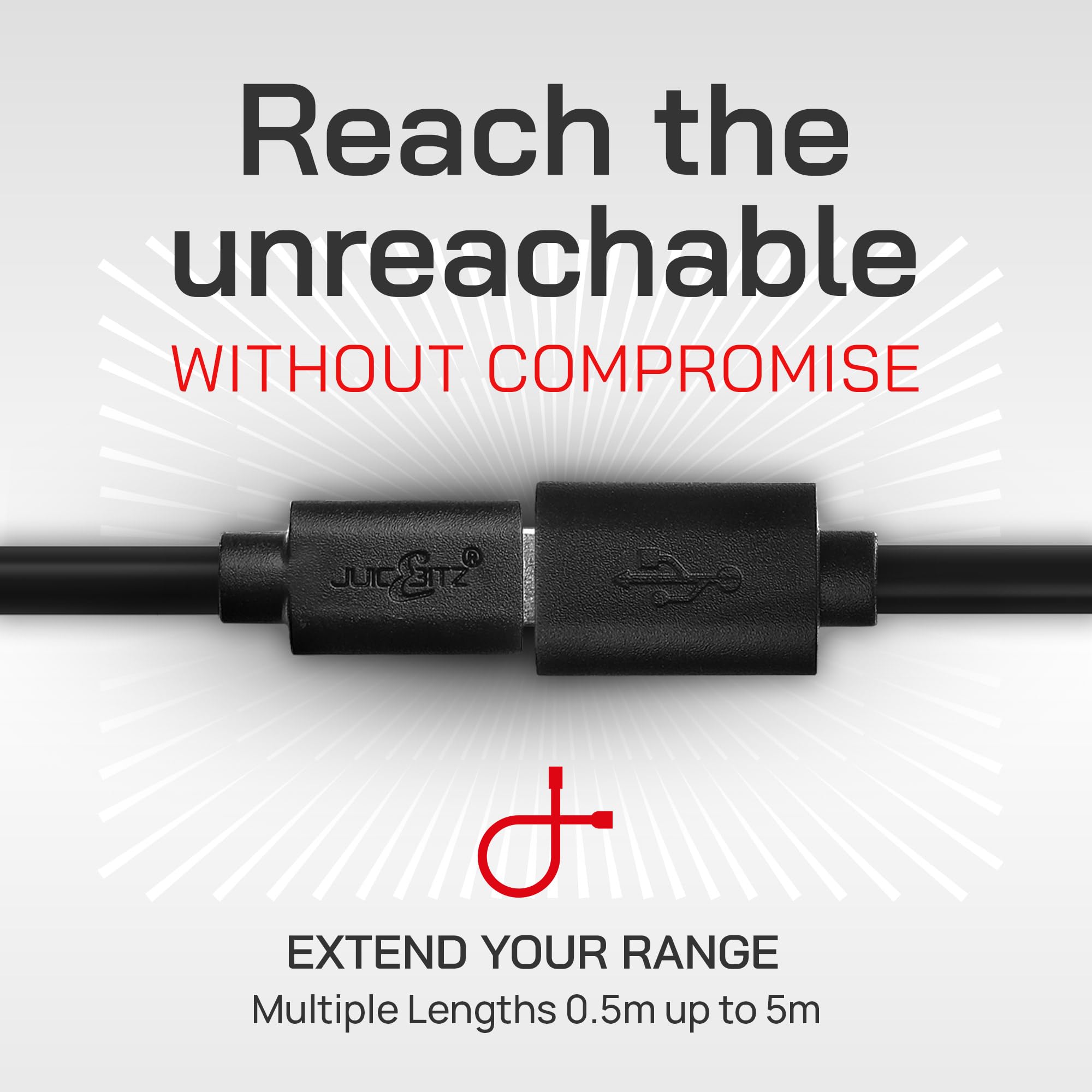 JuicEBitz 0.5m 22AWG Micro USB Extension Cable - Female to Male Micro B 2.0 High Speed Data Sync & Charging Cable (Black) - Perfect for Smartphones, Tablets, Cameras and Portable Devices