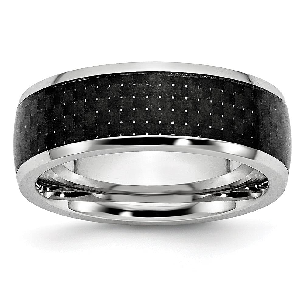 Premium Cobalt Black Carbon Fiber Inlay 8mm Polished Wedding Band Ring for Women - Elegant & Durable Jewelry for Bridal, Anniversary, and Special Occasions