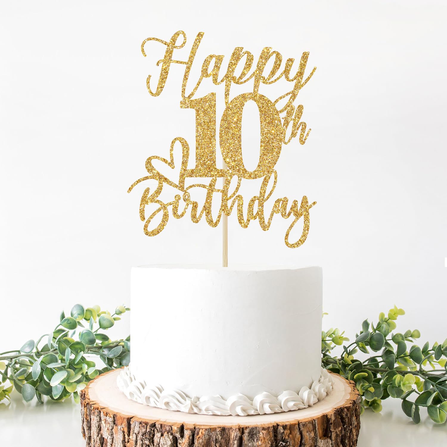 10th Birthday Cake Topper - Gold Glitter Double Digits Decorations for 10 Year Old | Perfect for 10th Birthday Party Supplies, Milestone Celebrations & Hello 10 Themed Events