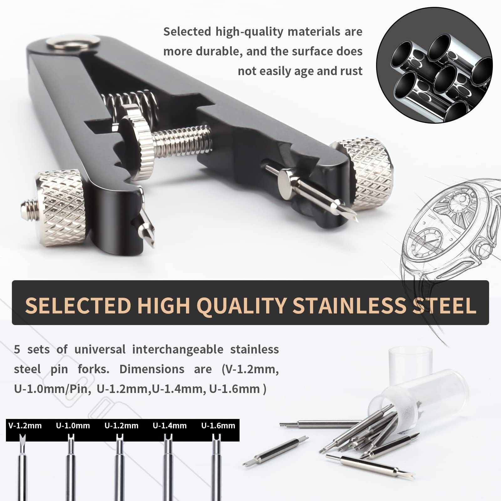 Watch Spring Bar Pliers Tool Kit with 8 Durable Tips, Professional Watch Repair Tweezers for Bracelet Strap Band Removal & Link Adjustment - Essential Watchmaker Tool for DIY Enthusiasts & Jewelers