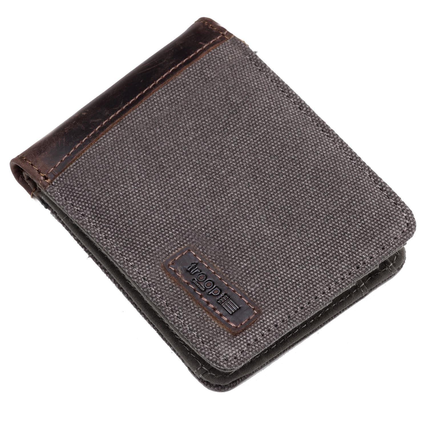 TRP0500 Troop London Men's Bi-Fold Canvas Wallet - Slim RFID Blocking Leather Card Holder for Everyday Use & Travel