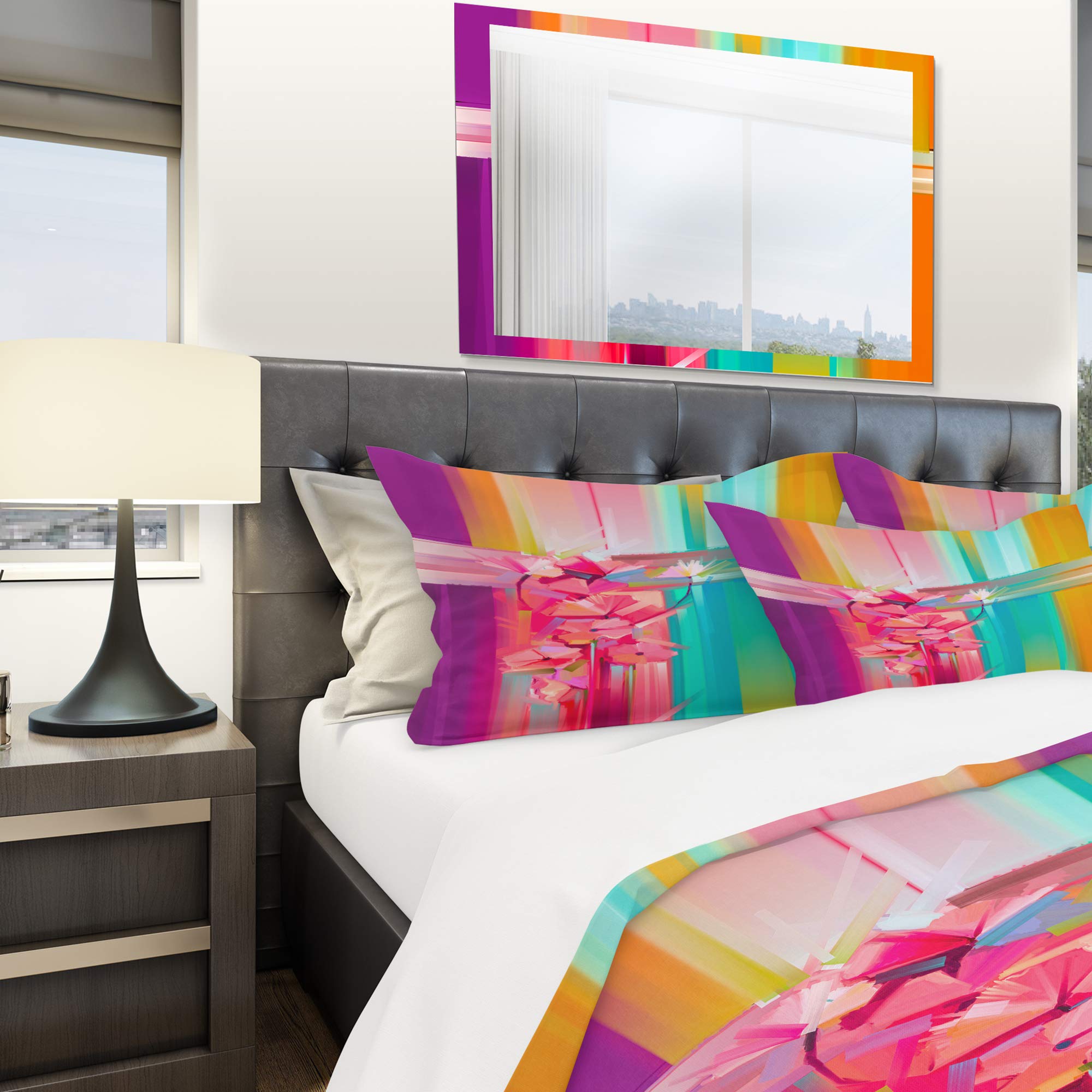 Abstract Red Gerbera Floral Duvet Cover Set - Pink Twin Size 3-Piece Coastal Bedding for Spring & All Seasons | Perfect for Nautical Themed Bedrooms & Beach House Decor