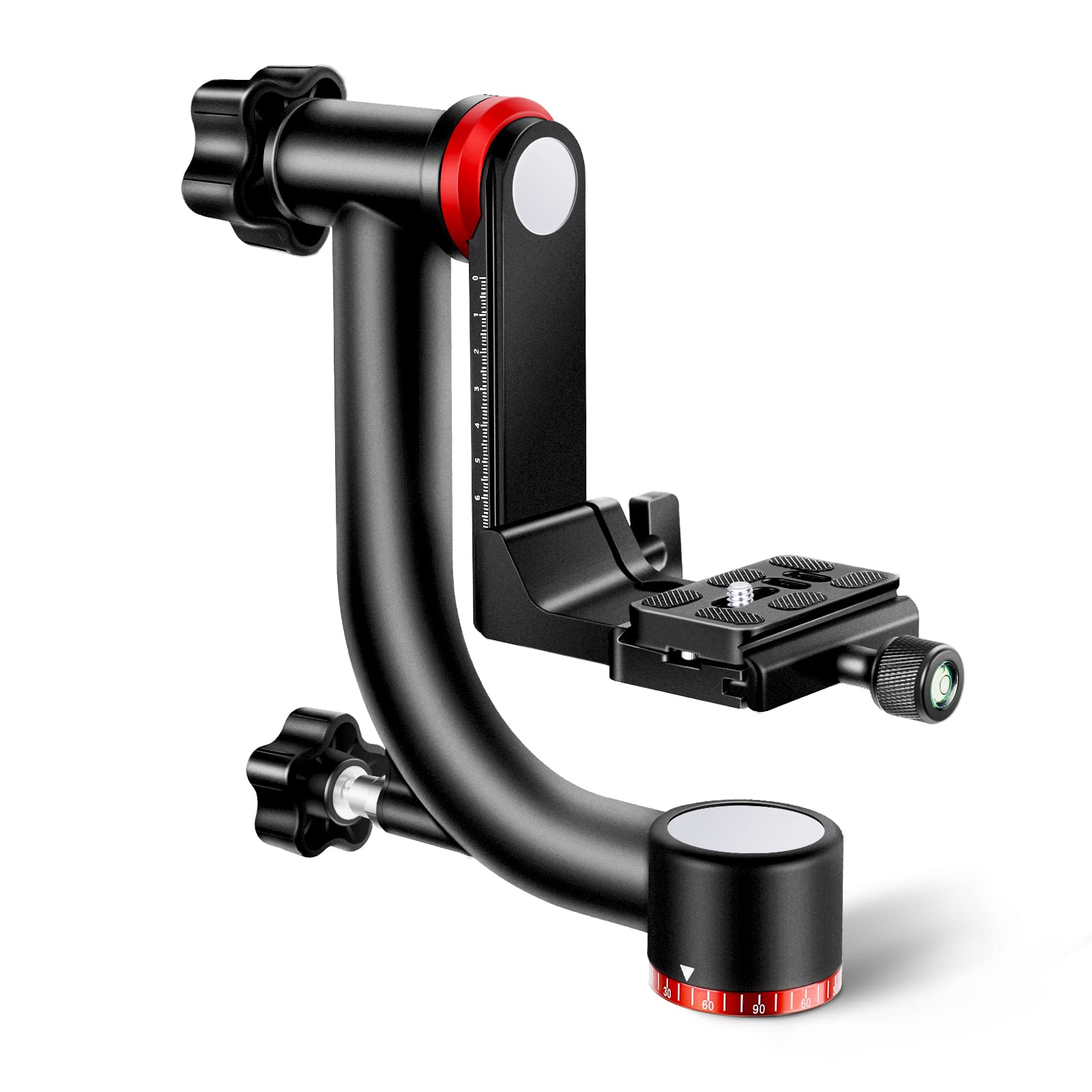 NEEWER GM101 Professional Heavy Duty Aluminum Alloy Gimbal Tripod Head with Arca-Swiss Quick Release Plate - Supports 360° Panoramic Shooting for DSLR Cameras Up to 30lbs/13.6kg - Perfect for Photography, Videography, and Travel Shooting
