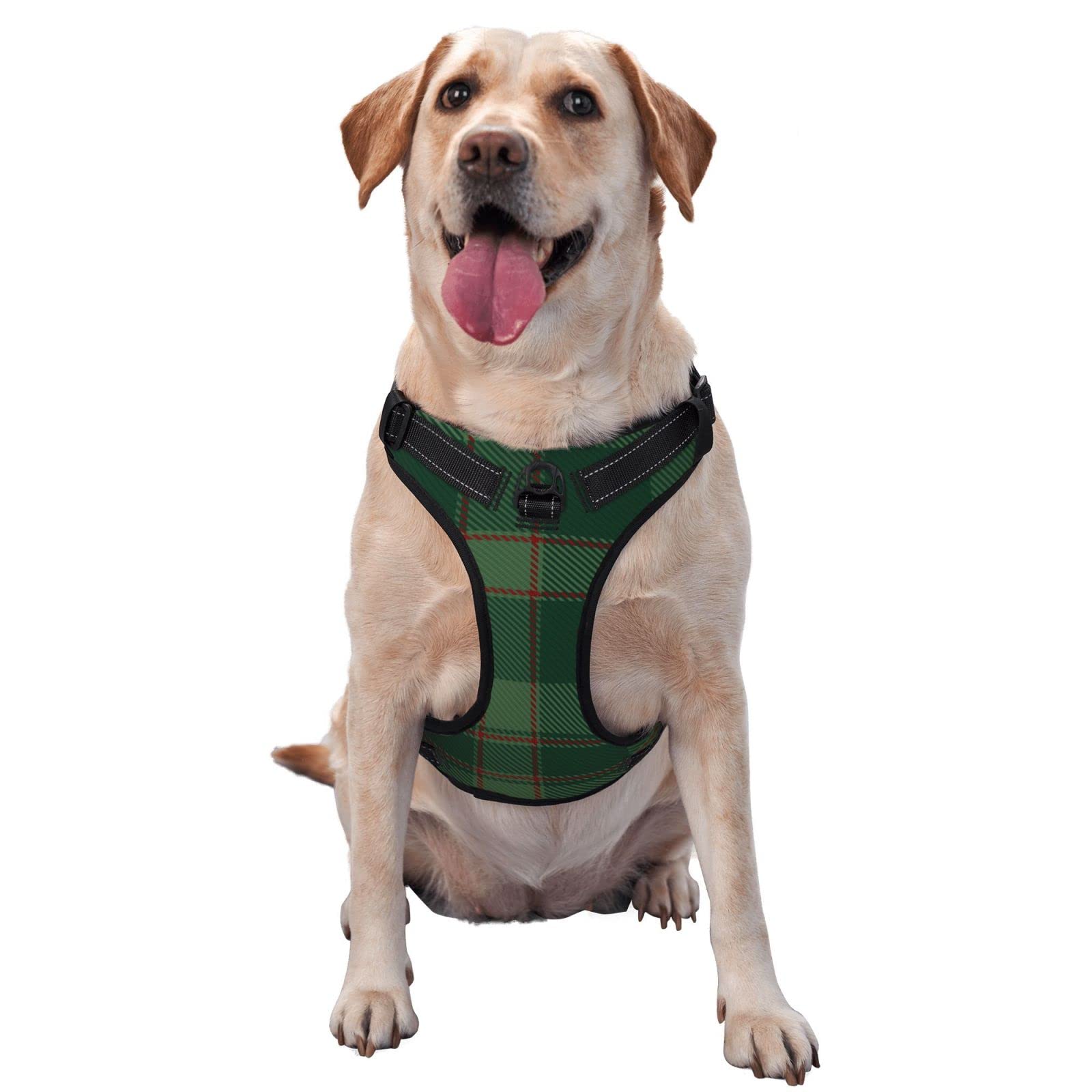 No Pull Dog Harness - Adjustable Reflective Oxford Soft Vest for Small Medium Large Dogs | Tartan Donachie of Brockloch Hunting Plaid Design | Breathable & Comfortable for Training, Walking & Outdoor Adventures