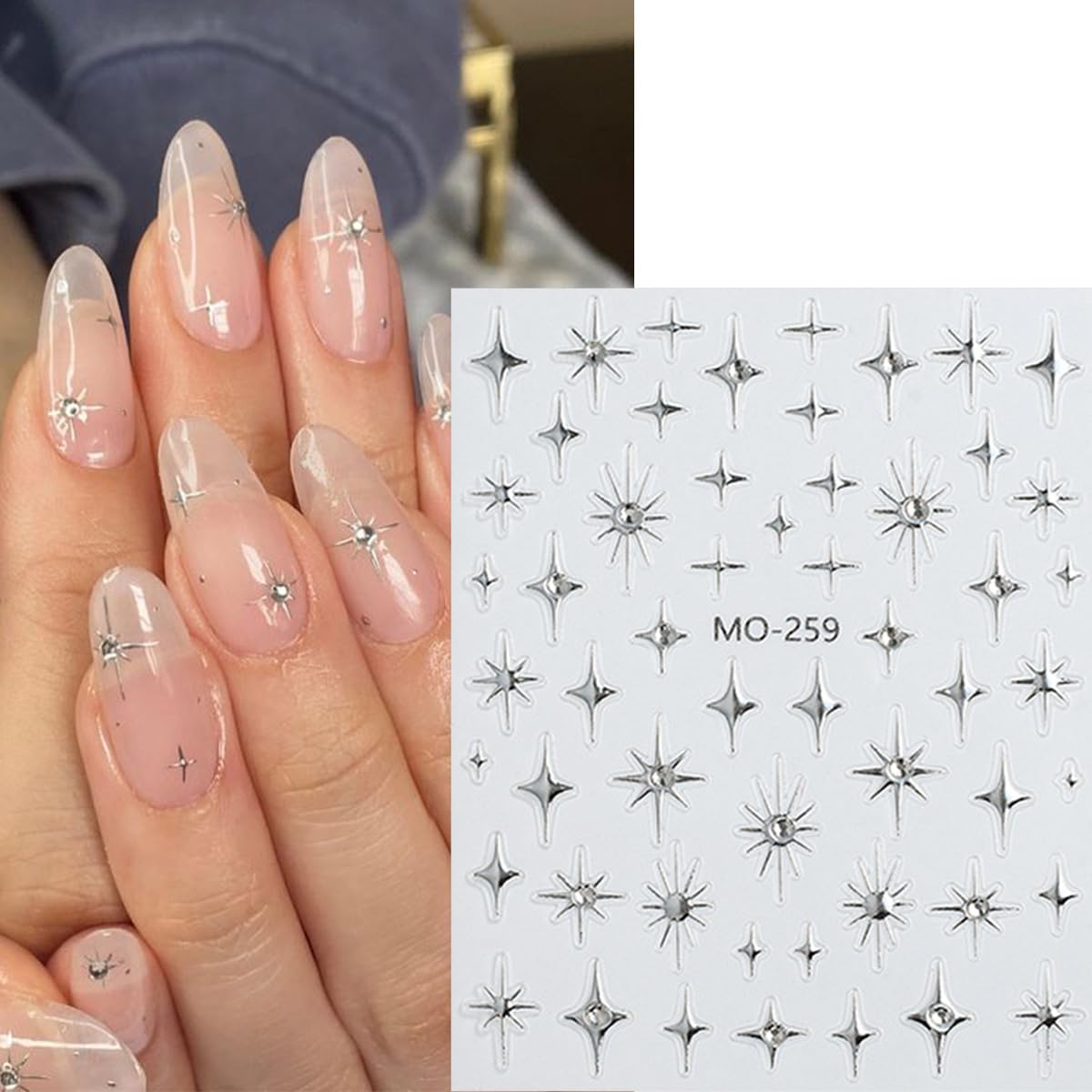 6 Sheets 3D Self-Adhesive Star Nail Stickers - Gold Silver Black Crystal Diamond Nail Art Charms for Women | Chrome Nail Decals for Acrylic Manicure & Gel Polish Decorations | Perfect for Parties, Weddings, and Special Occasions