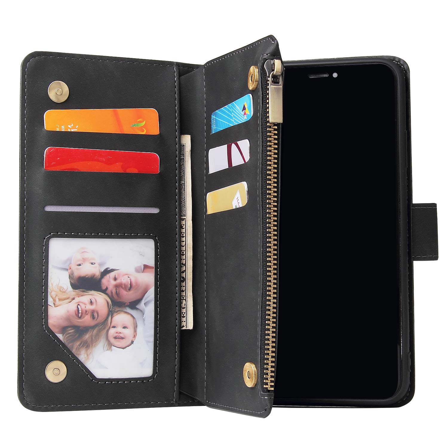 ASUWISH iPhone Xs Max Wallet Case with Tempered Glass Screen Protector - Flip Cover Card Holder & Stand - Compatible with iPhone X/XS/XR/XS Max/10/10S/10 Plus (Black) - Perfect for Work, Travel & Daily Use