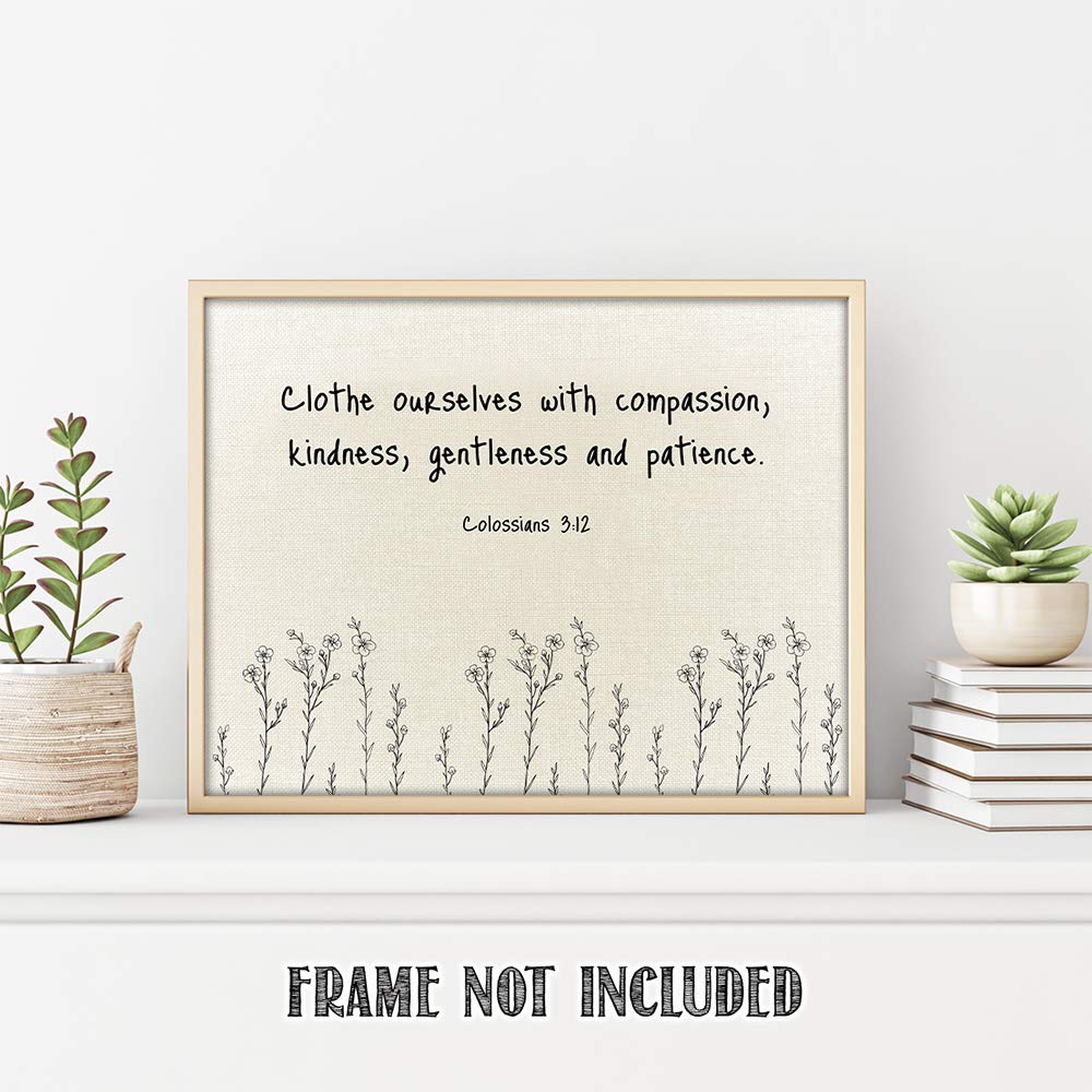 TJ Originals - Inspirational Christian Bible Verse Wall Art Print (Colossians 3:12) - 11x14 Scripture Decor with Wild Flowers - Perfect for Home, Office & Church Decor - Thoughtful Gift for Women, Family & Friends (Birthday, Housewarming, Religious Occasions)