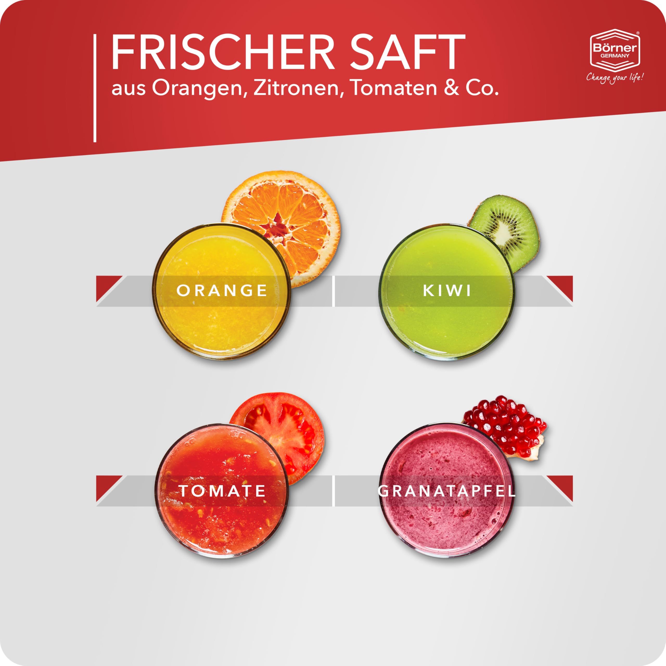 Fresh Citrus Juicer - Manual Lemon & Orange Press for Homemade Juice - Juice Extractor with Container - Red Fruit & Vegetable Squeezer - Perfect for Cocktails, Smoothies & Healthy Drinks