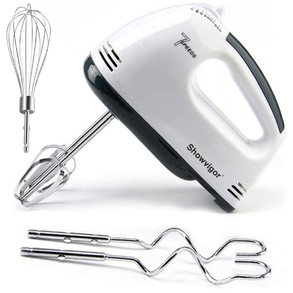 7-Speed Electric Hand Mixer with 5 Stainless Steel Attachments - Portable Handheld Kitchen Mixer for Whipping, Mixing Cookies, Cakes, Eggs & Dough | Perfect for Baking, Cooking & Meal Prep at Home