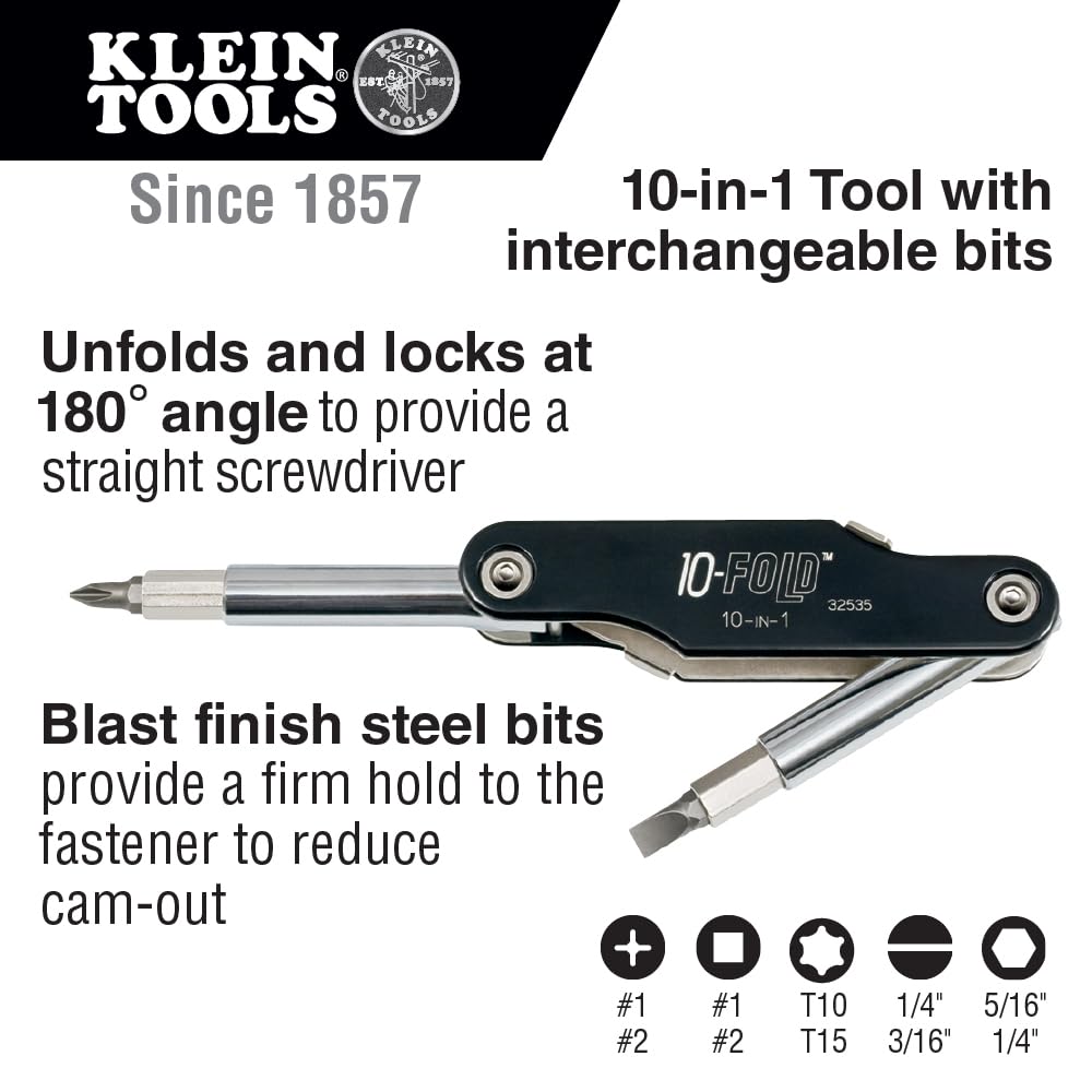 Klein Tools 10-in-1 Screwdriver & Nut Driver Set for Home & Auto Repair