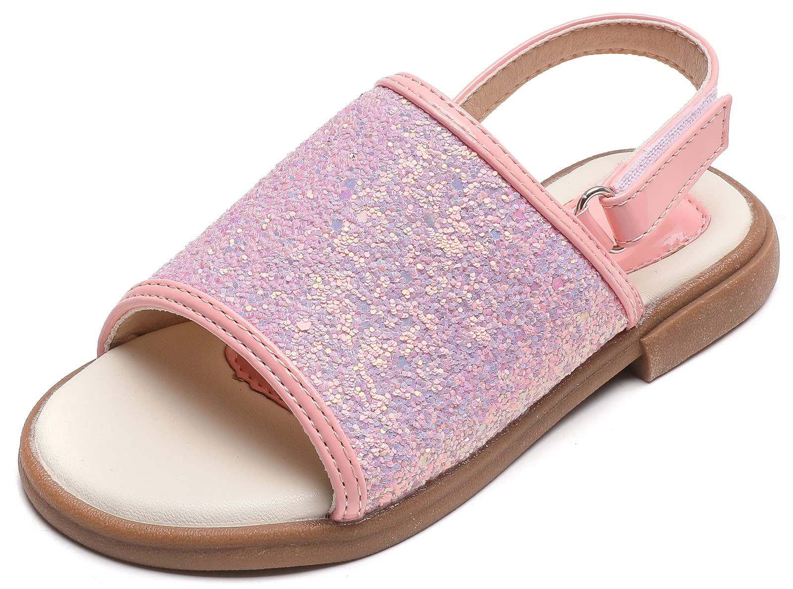 Sparkly Girls' Open Toe Ankle Strap Sandals - Princess Glitter Bling Flat Summer Shoes for Toddler & Kids | Perfect for Beach, Party, Wedding & Outdoor Play
