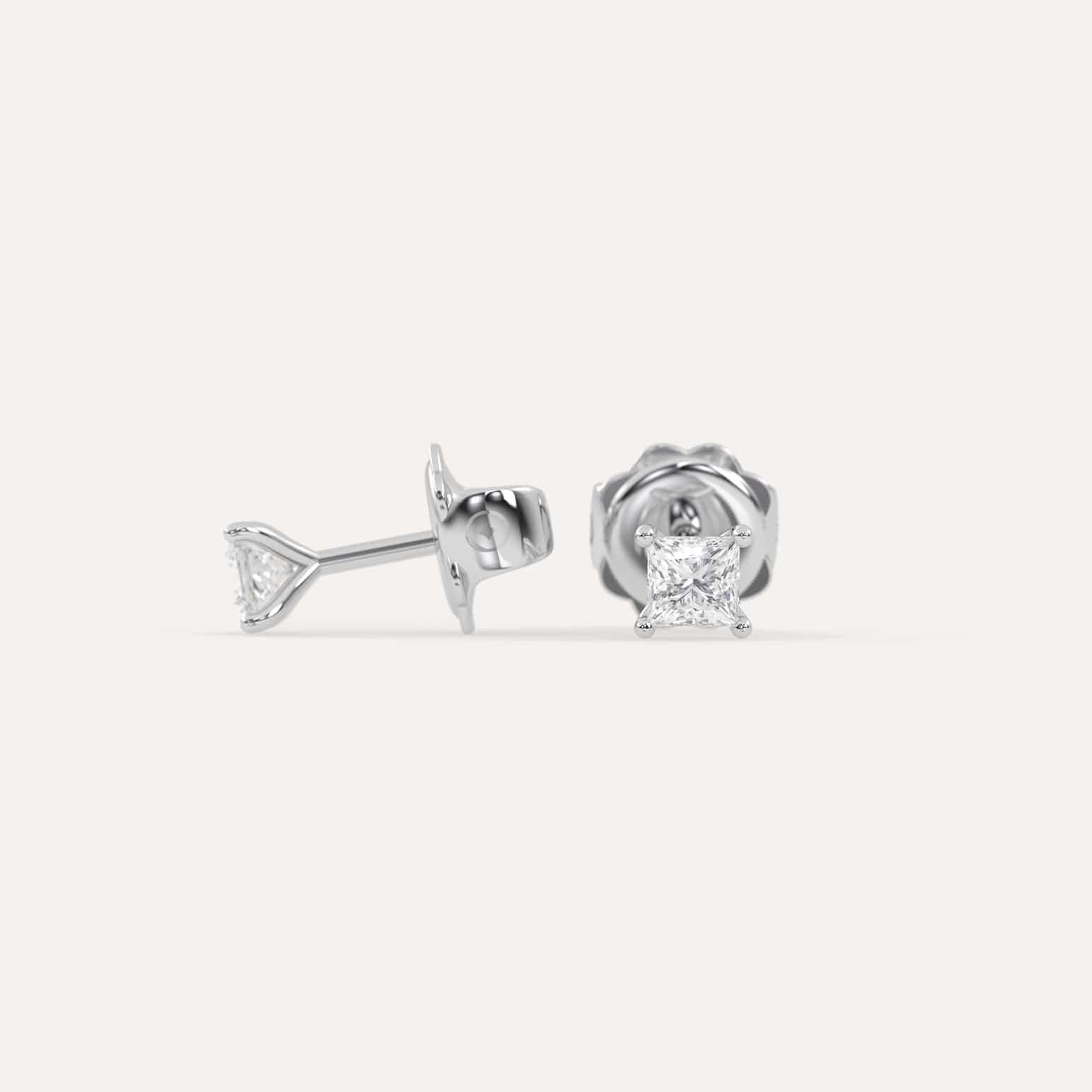 1/2 Carat Princess Cut Diamond Stud Earrings for Women - 14K White Gold, Perfect for Weddings, Anniversaries & Special Occasions