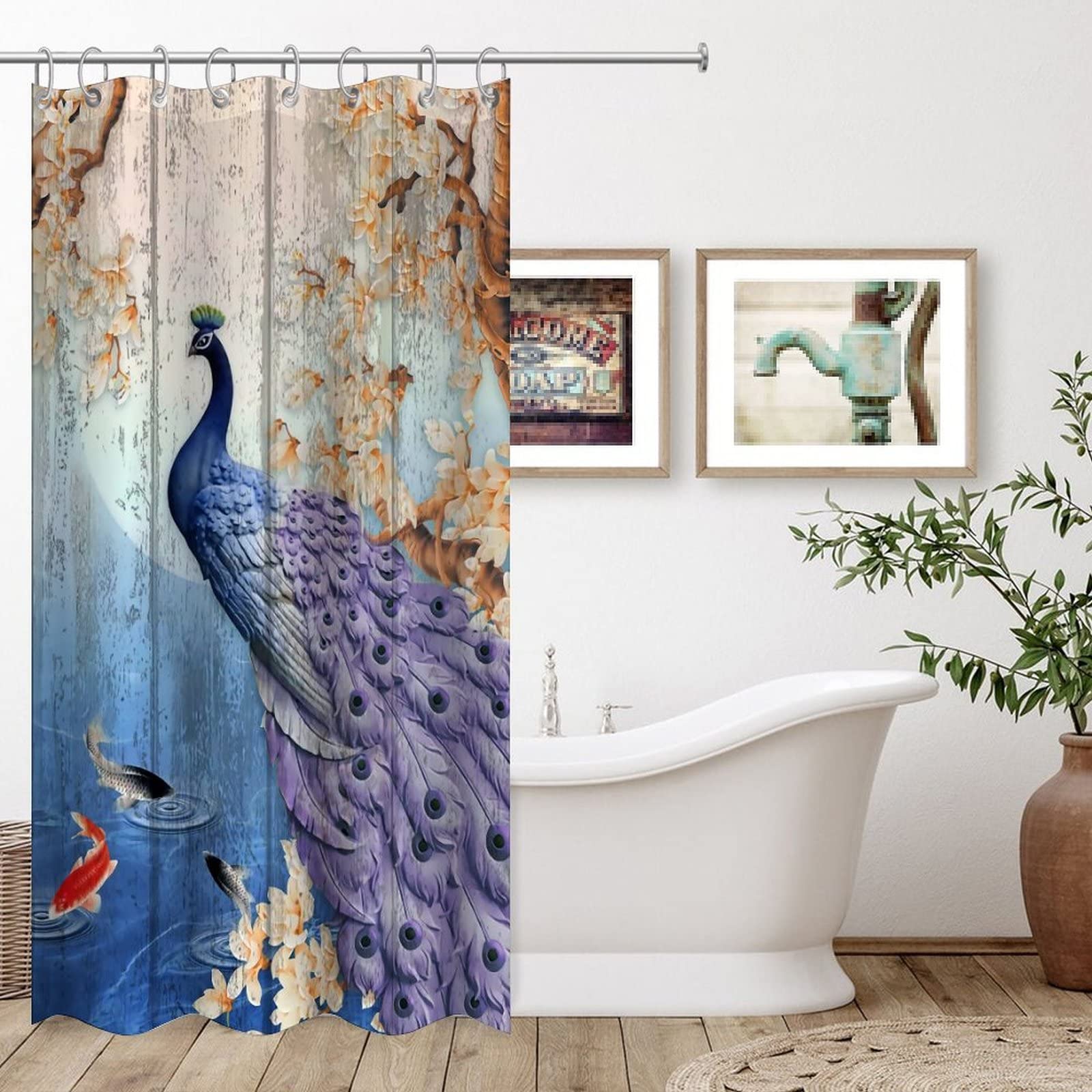 Peacock Shower Curtain 36x72 Inch - Waterproof Bathroom Decor for Women & Girls - Elegant Birdcage Design for Home Spa