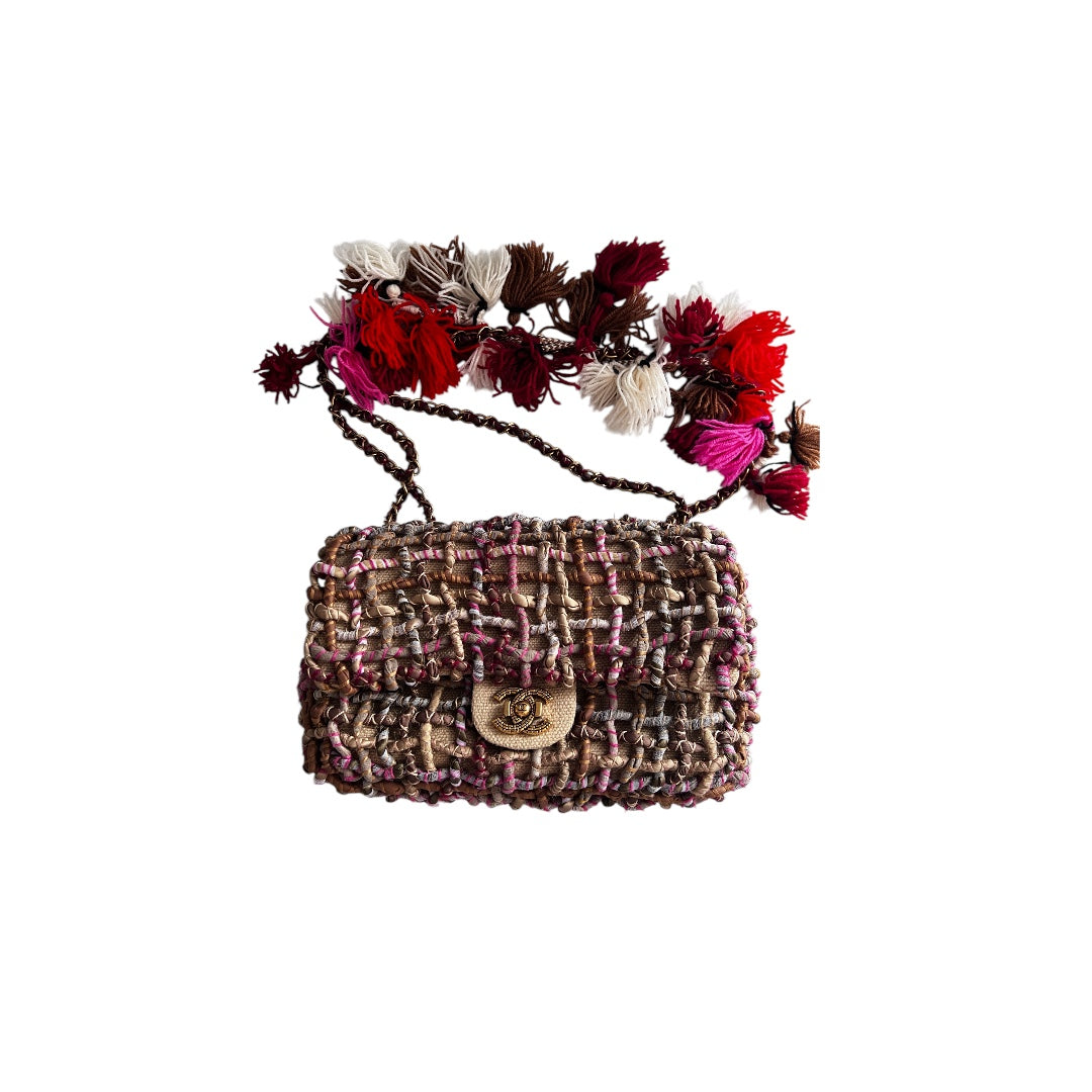 Chanel Limited Edition 2015 Dubai Resort Runway Woven Pom Pom Classic Flap Bag - Luxury Designer Handbag for Women, Evening Parties & Special Occasions