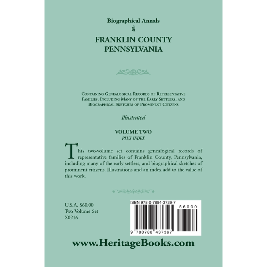 Biographical Annals of Franklin County Pennsylvania - 2 Volume Set | Historical Genealogy & Family History Research Books for Ancestry Enthusiasts