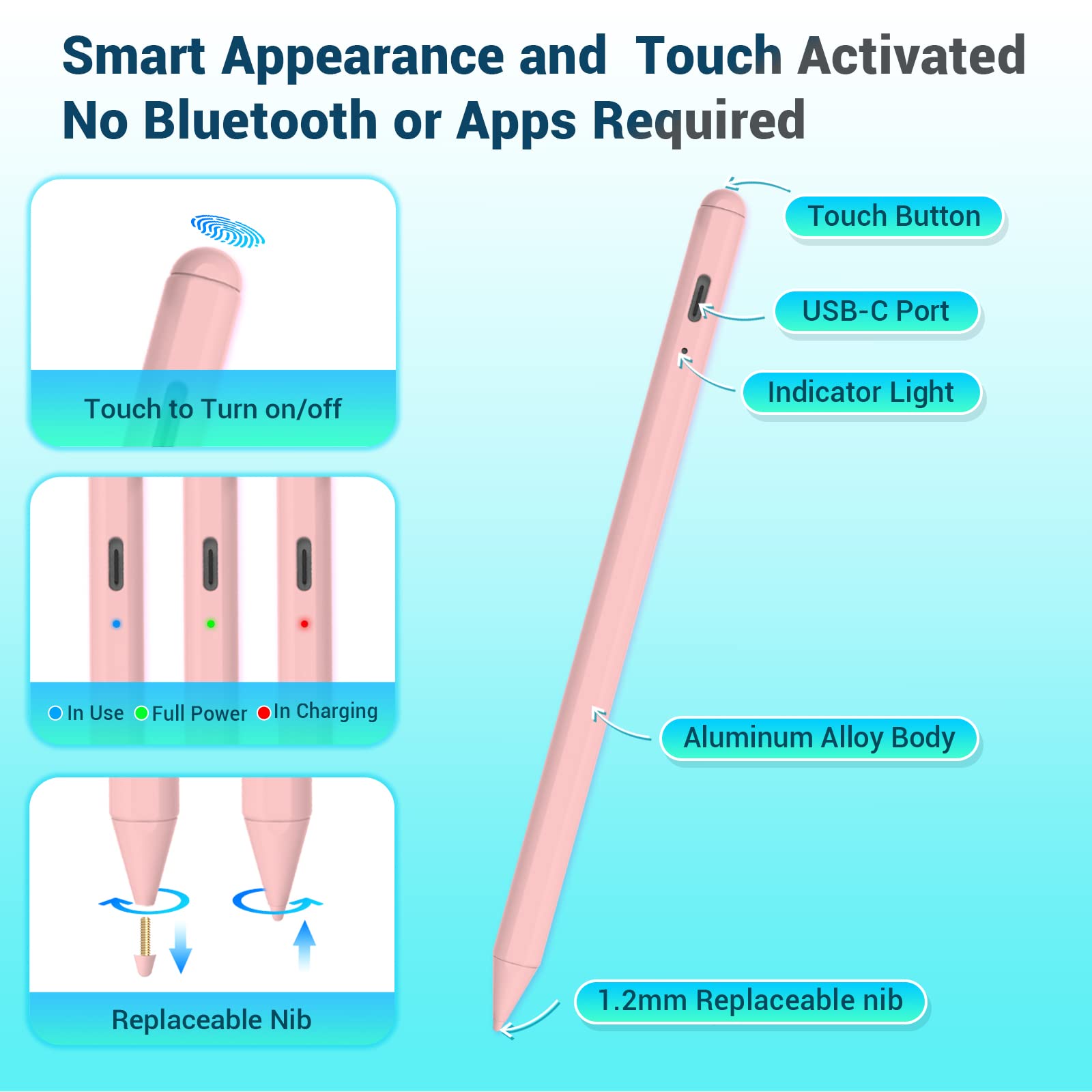 Premium Stylus Pen for Apple iPad - Active Pencil Compatible with iPad 10th/9th/8th/7th/6th Gen, iPad Air 5th/4th/3rd, iPad Mini 6th/5th Gen & iPad Pro 11/12.9 Inch (2018-2024 Models) with Palm Rejection - Perfect for Drawing, Note-Taking & Digital Art