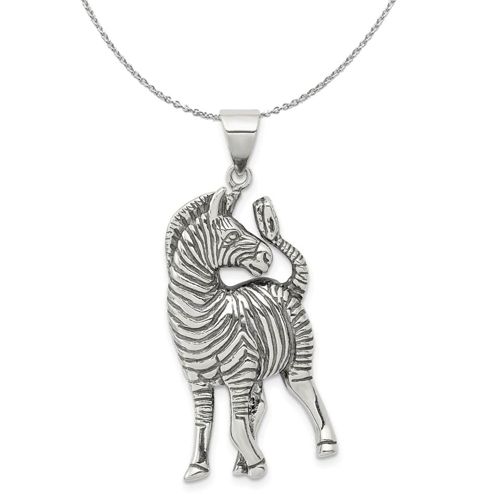 Vintage Zebra Pendant Necklace in Sterling Silver with Black Bow - Perfect for Boho Fashion & Unique Gift Ideas