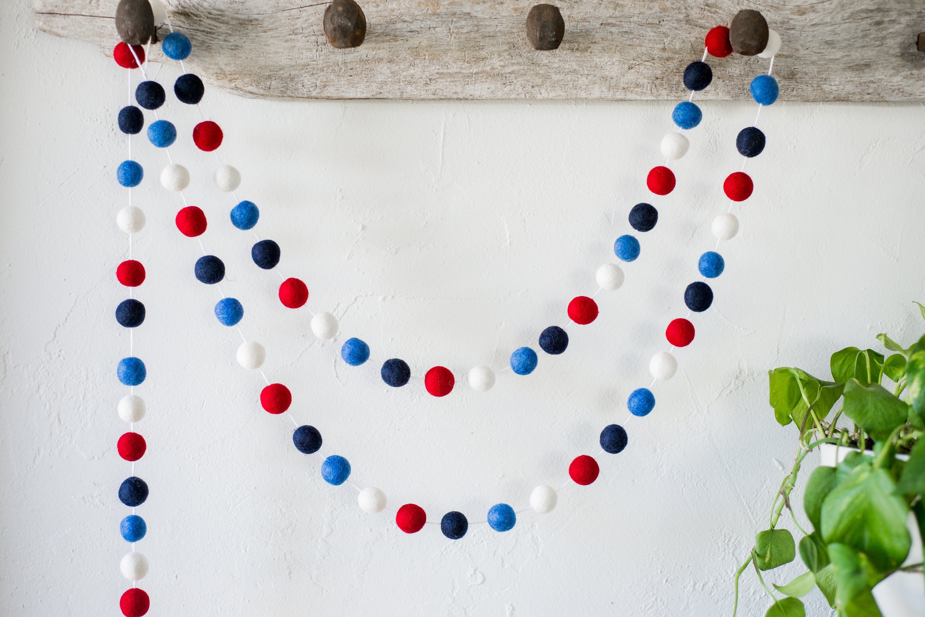 Red White and Blue Felt Ball Garland - Patriotic Party Decor for 4th of July, Baby Shower, Nursery, Wedding & Home Decoration