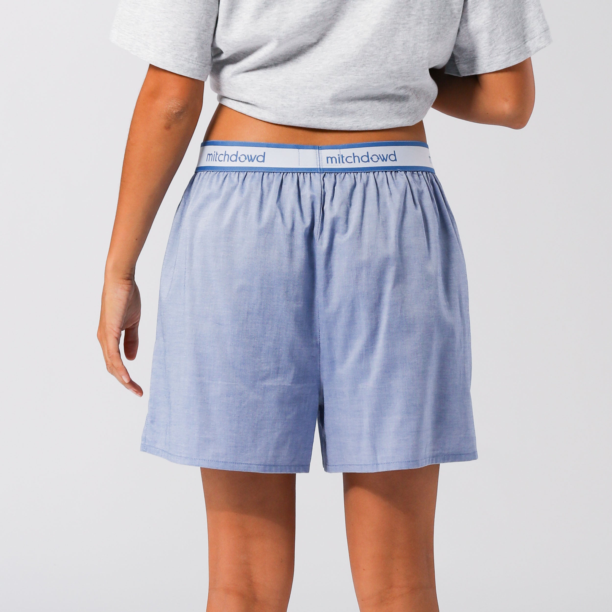 Women's Soft Chambray Sleep Boxer Shorts - Breathable & Comfortable Lounge Shorts for Nightwear, Relaxing at Home, and Summer Pajamas (Blue)