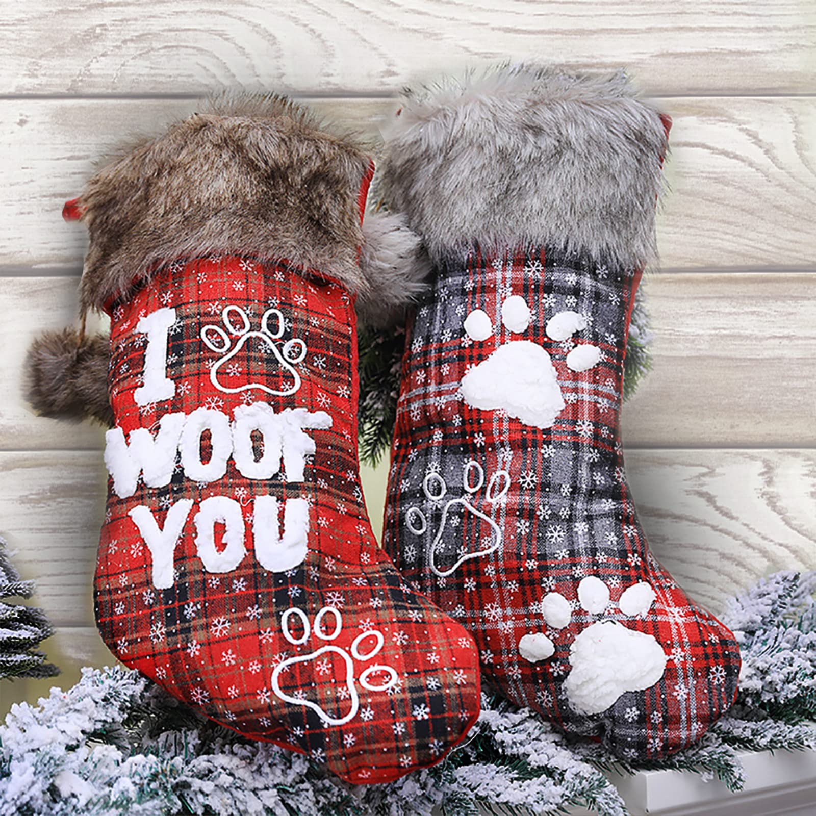 Buffalo Plaid Dog Christmas Stockings 2-Pack - 18
